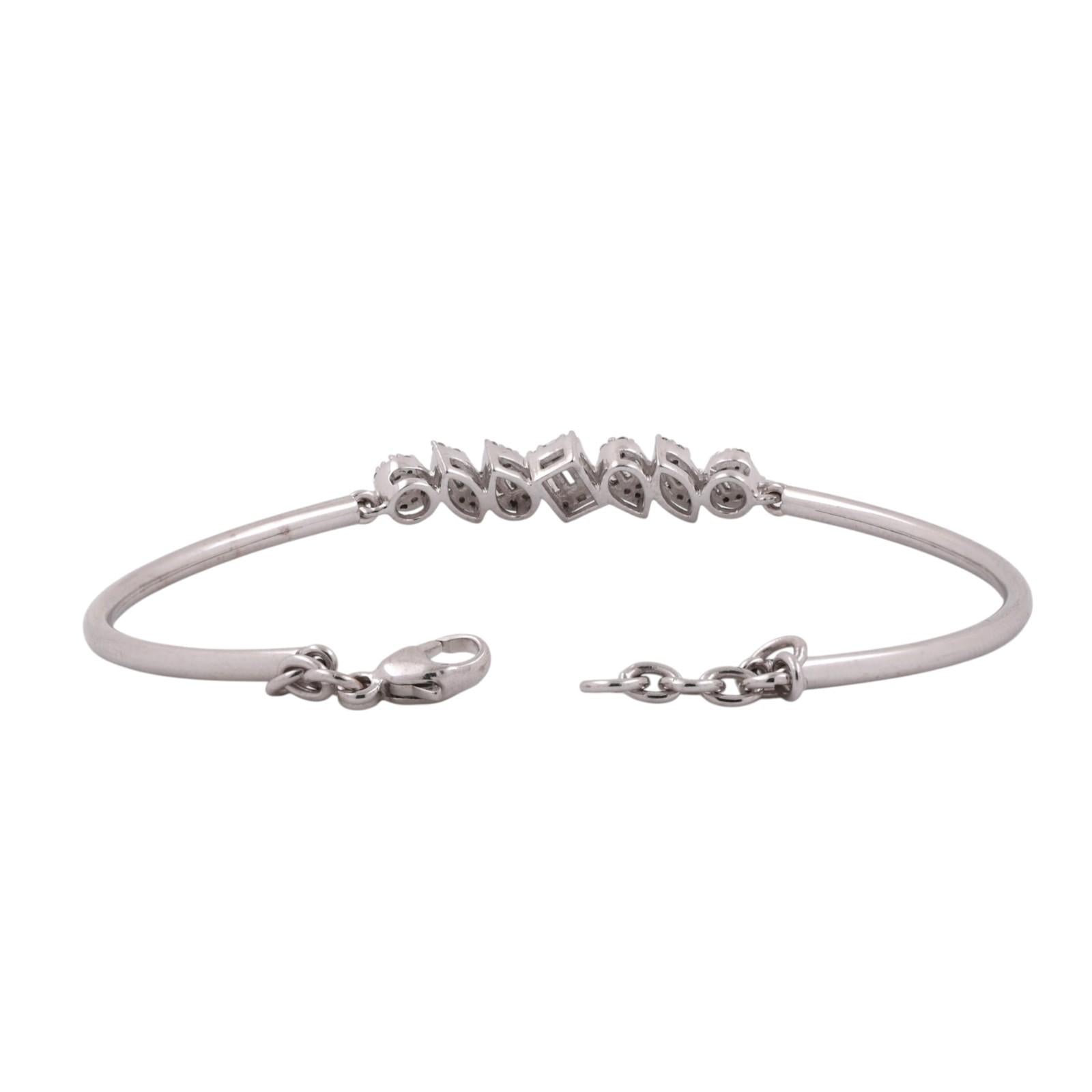 14K White Gold Diamond Bangle Bracelet 0.65CT TW Mixed Cut Estate 6.75"