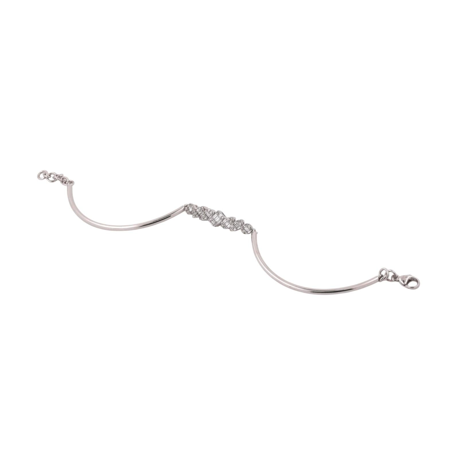 14K White Gold Diamond Bangle Bracelet 0.65CT TW Mixed Cut Estate 6.75"