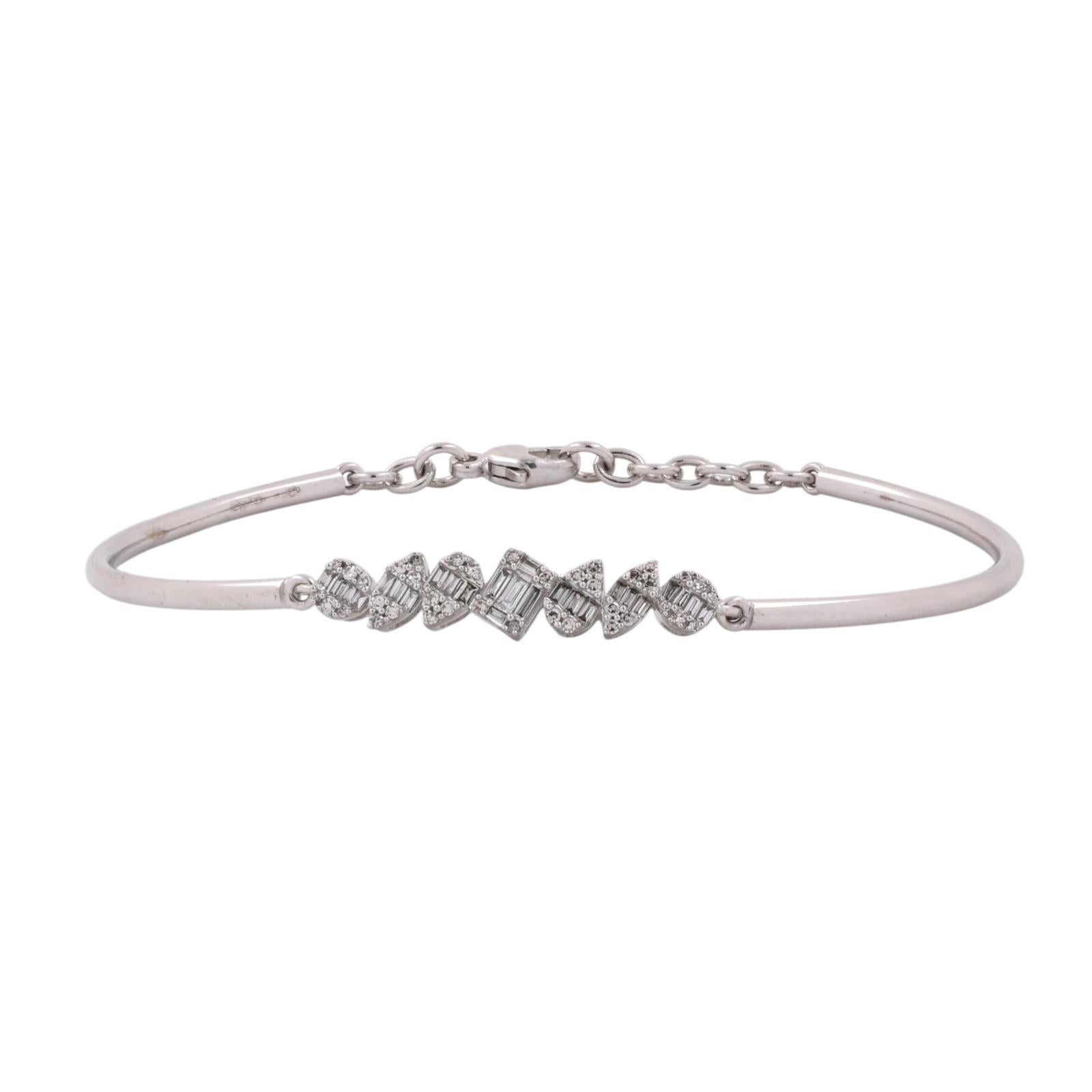 14K White Gold Diamond Bangle Bracelet 0.65CT TW Mixed Cut Estate 6.75"
