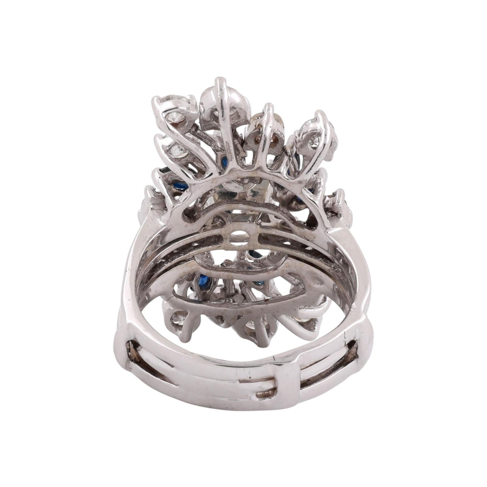 Vintage White Gold Old European Cut Diamond Sapphire Cluster Ring 3.39CTW