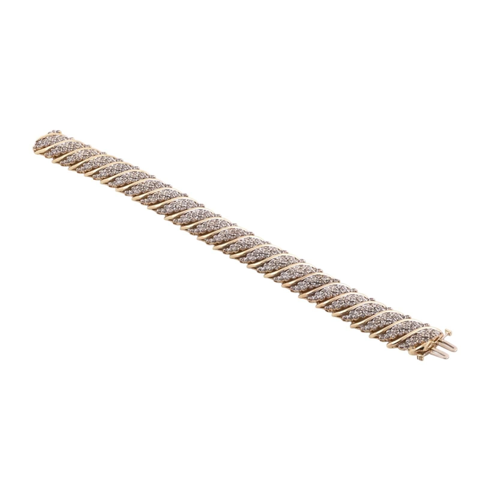 10K Two-Tone Gold 9.00ctw Diamond S-Link Tennis Bracelet 7" 30.1g
