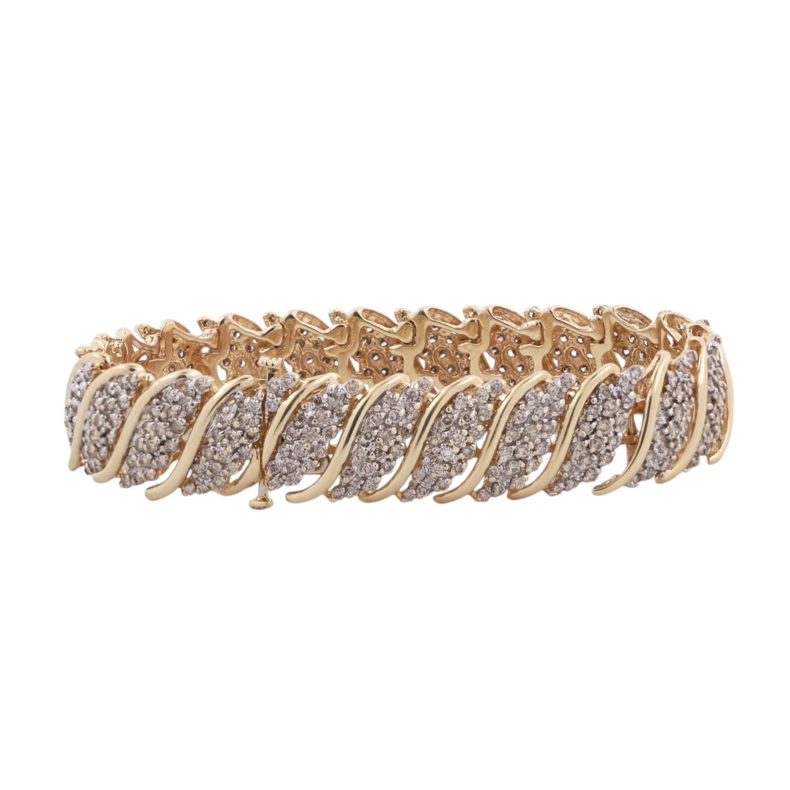 10K Two-Tone Gold 9.00ctw Diamond S-Link Tennis Bracelet 7" 30.1g