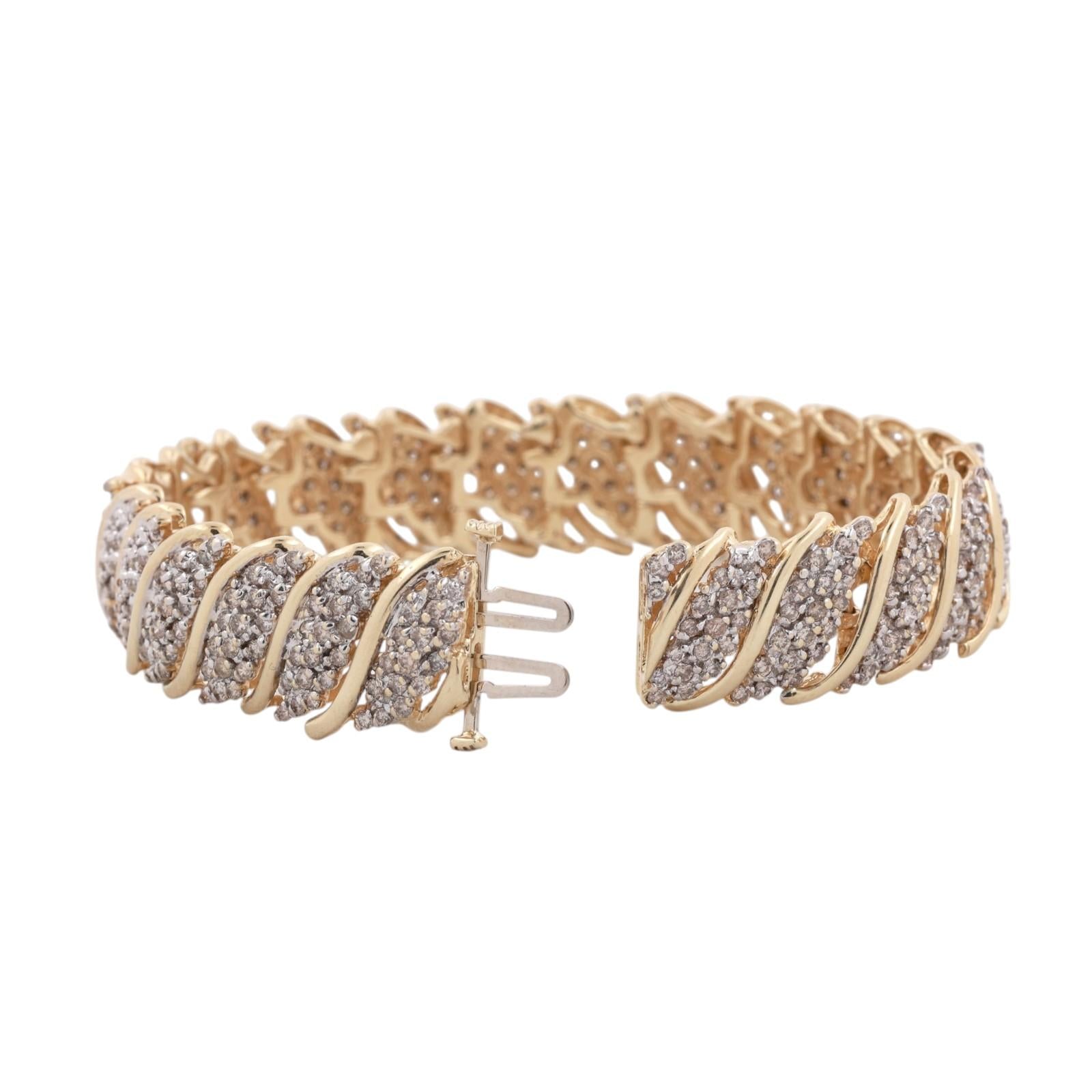 10K Two-Tone Gold 9.00ctw Diamond S-Link Tennis Bracelet 7" 30.1g