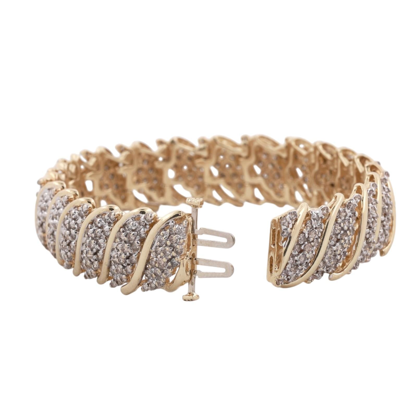 10K Two-Tone Gold 9.00ctw Diamond S-Link Tennis Bracelet 7" 30.1g