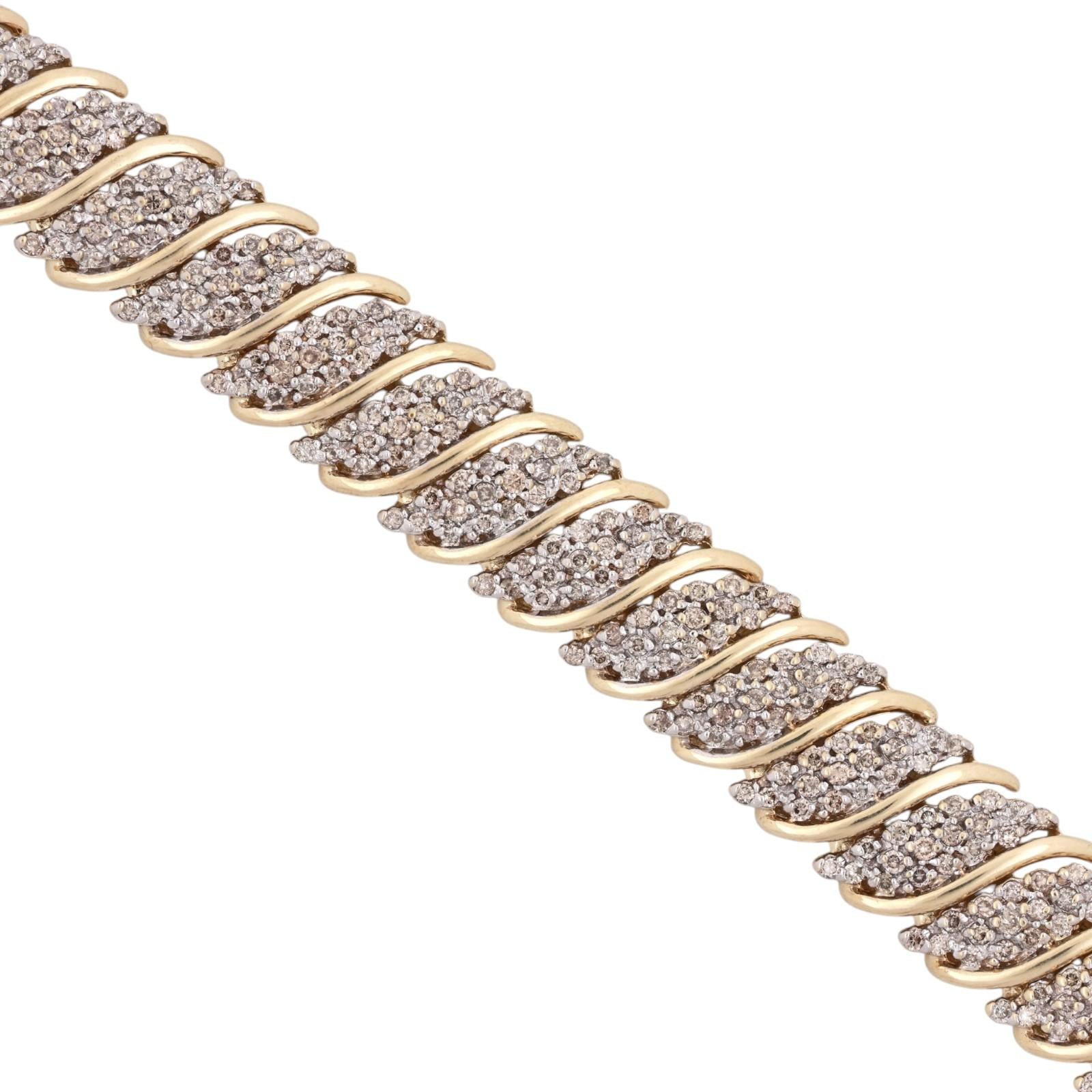 10K Two-Tone Gold 9.00ctw Diamond S-Link Tennis Bracelet 7" 30.1g