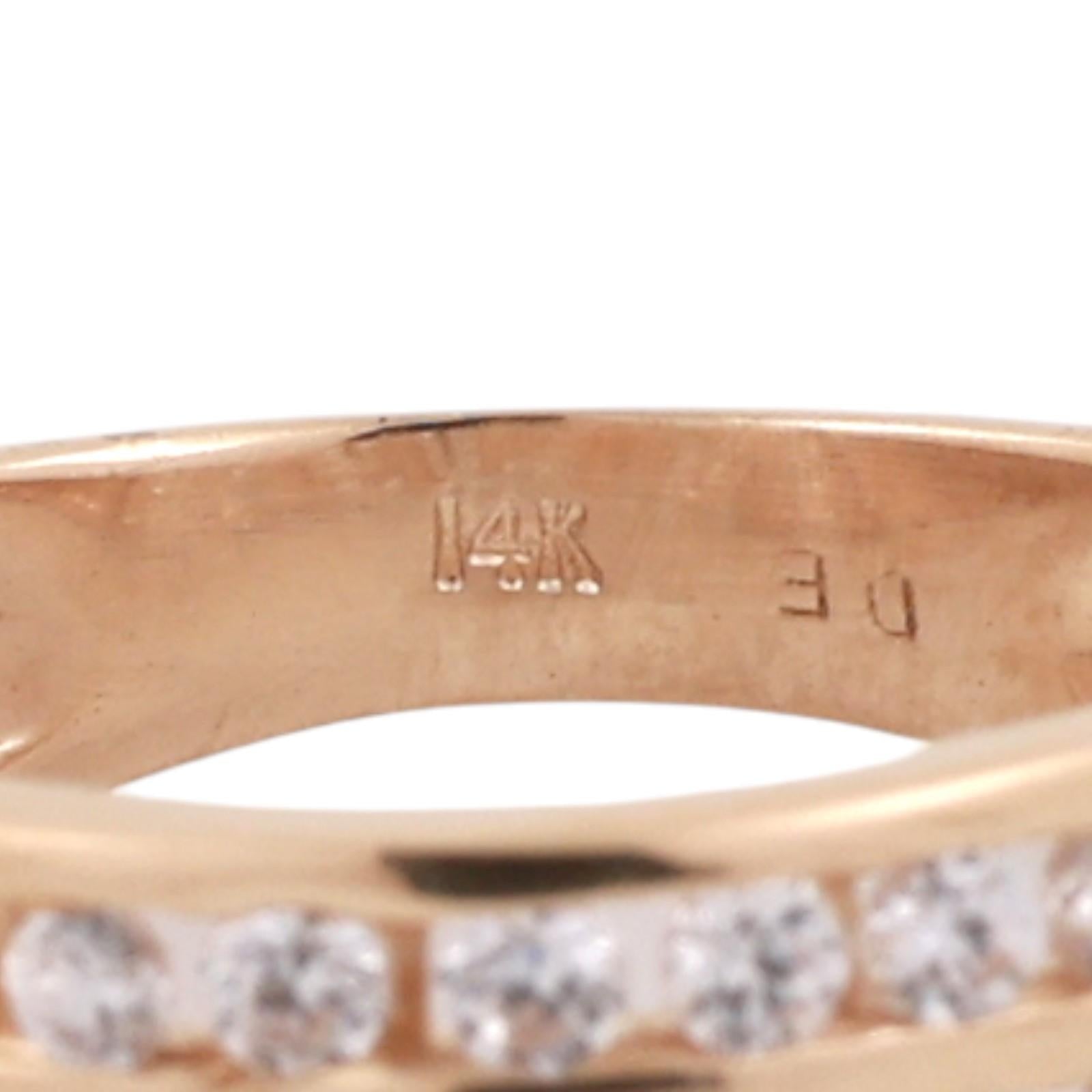 14K Yellow Gold 4 Row CZ Diamond Look Wide Band Ring Channel Set Size 6