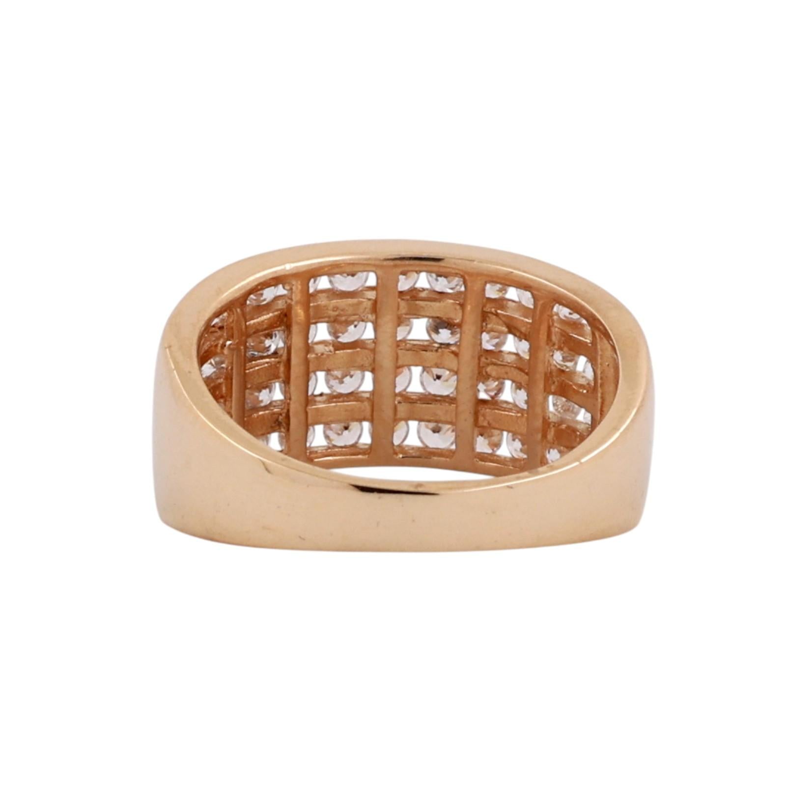 14K Yellow Gold 4 Row CZ Diamond Look Wide Band Ring Channel Set Size 6