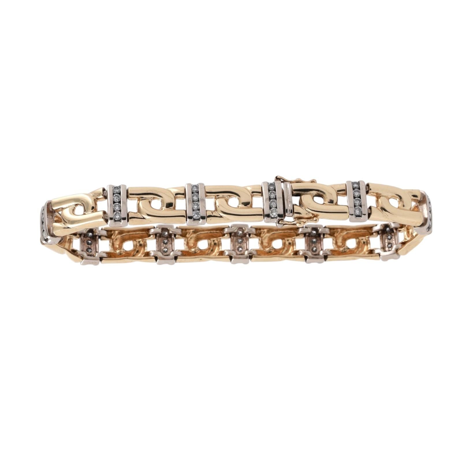 2.00ctw Diamond Station Bracelet 14K Two-Tone Gold 8.25" Link Estate