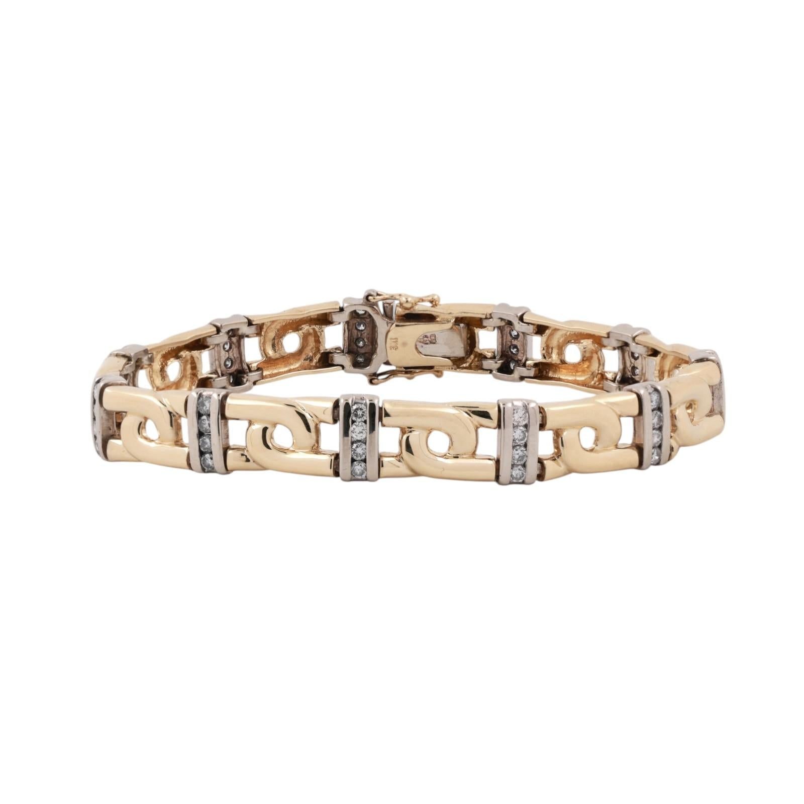 2.00ctw Diamond Station Bracelet 14K Two-Tone Gold 8.25" Link Estate