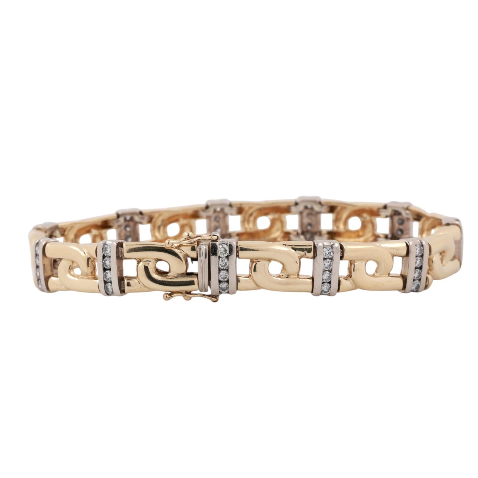 2.00ctw Diamond Station Bracelet 14K Two-Tone Gold 8.25" Link Estate