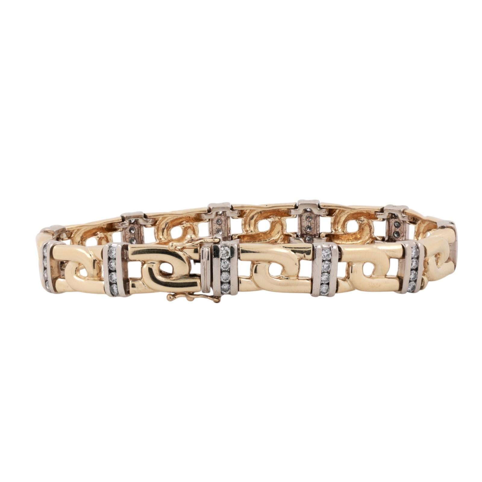 2.00ctw Diamond Station Bracelet 14K Two-Tone Gold 8.25" Link Estate