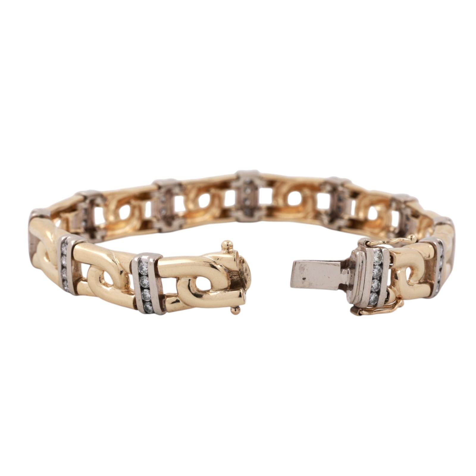 2.00ctw Diamond Station Bracelet 14K Two-Tone Gold 8.25" Link Estate
