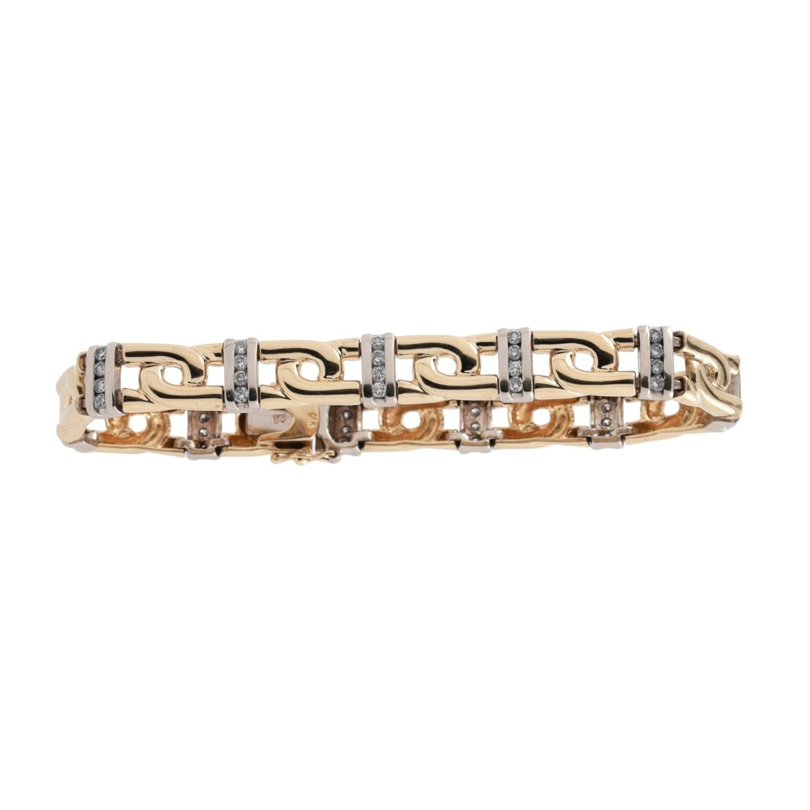 2.00ctw Diamond Station Bracelet 14K Two-Tone Gold 8.25" Link Estate