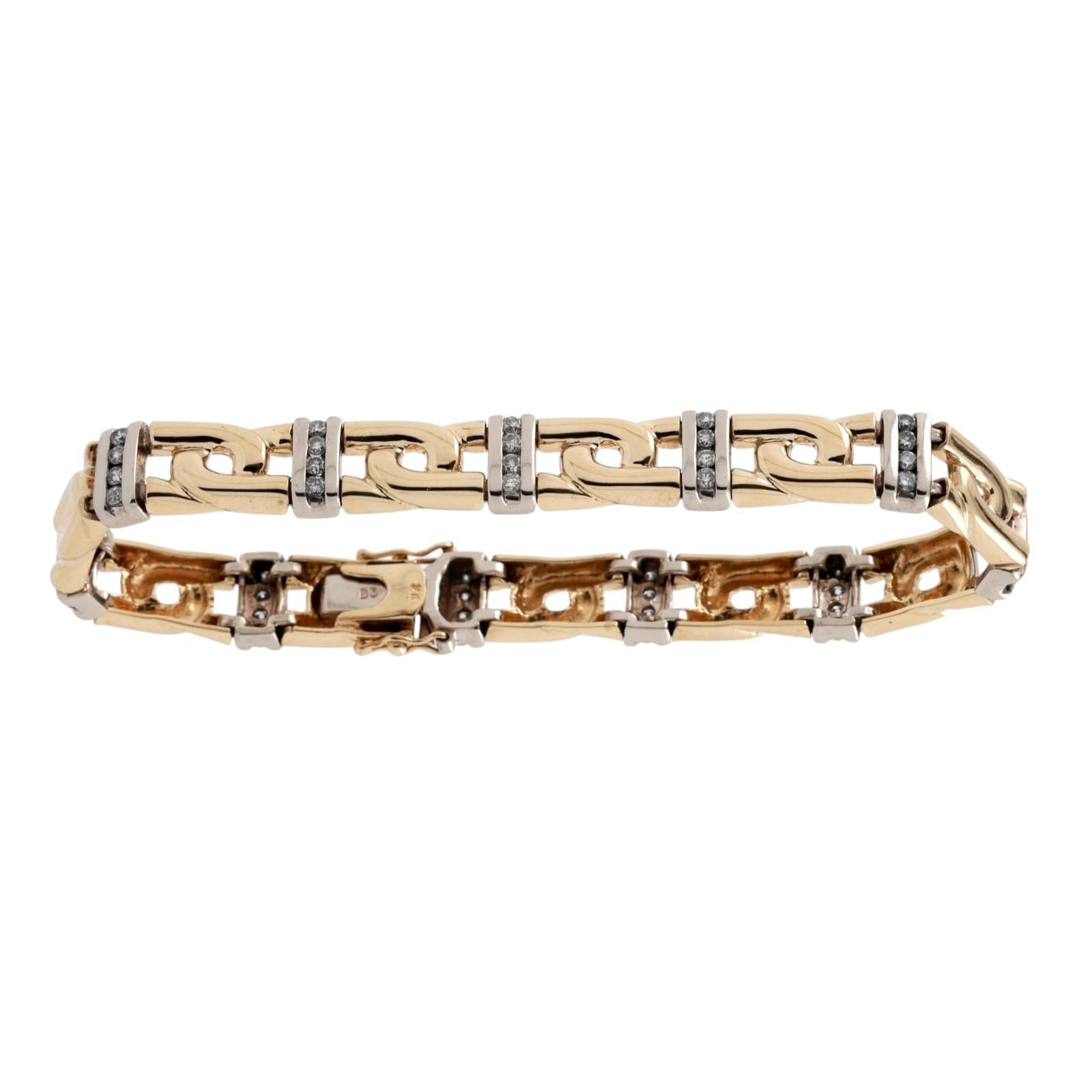 2.00ctw Diamond Station Bracelet 14K Two-Tone Gold 8.25" Link Estate