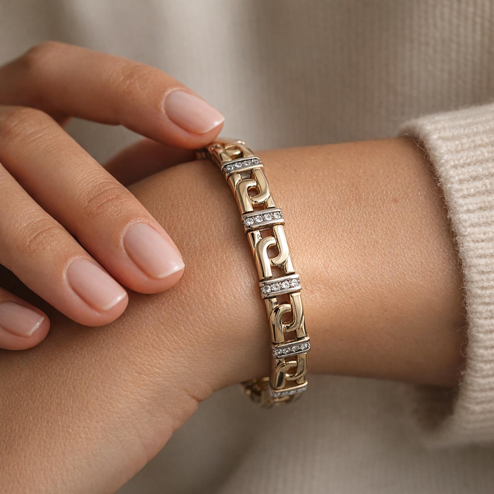 2.00ctw Diamond Station Bracelet 14K Two-Tone Gold 8.25" Link Estate