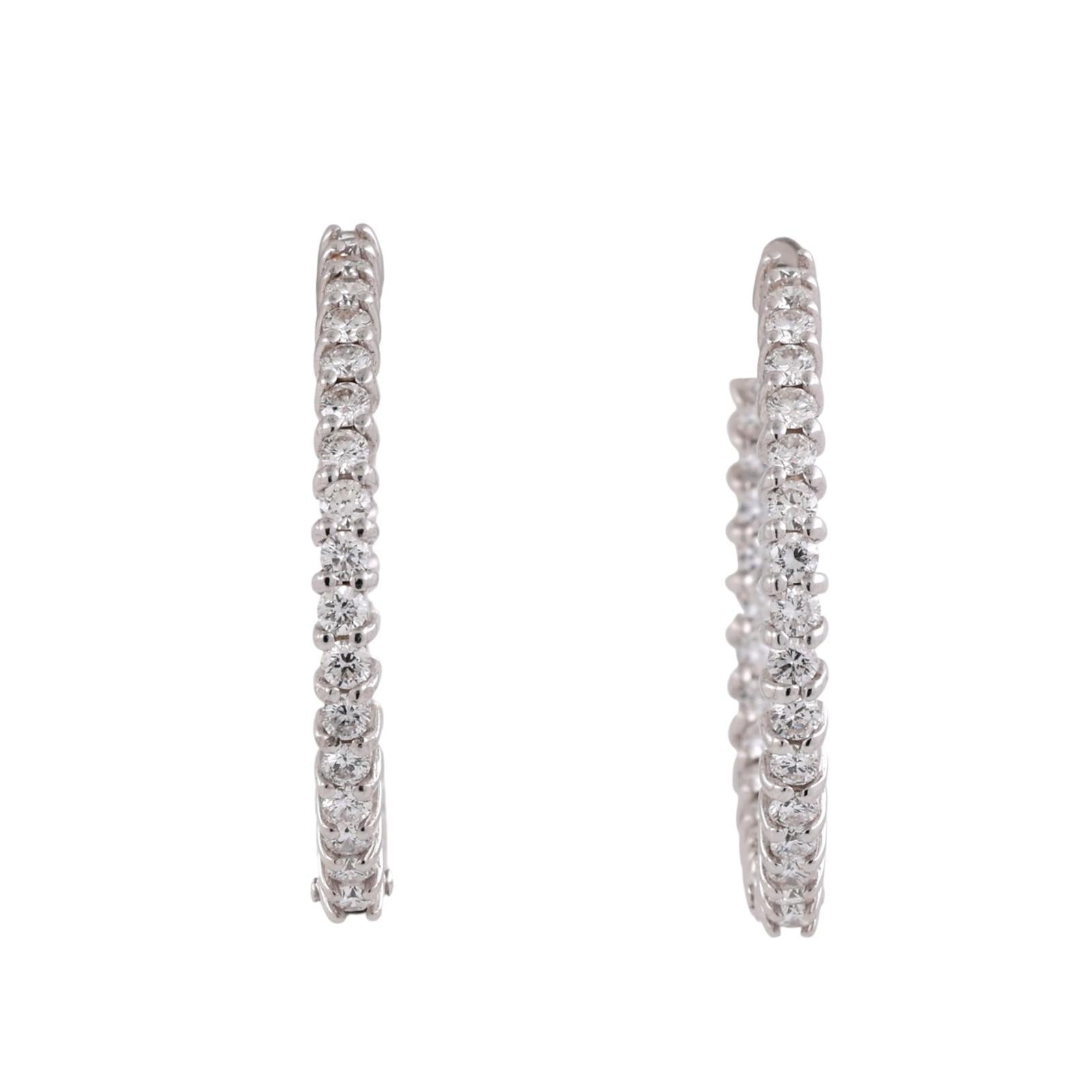 2.00ctw Diamond Round Hoop Earrings 14K White Gold Inside Out 1.05" Estate