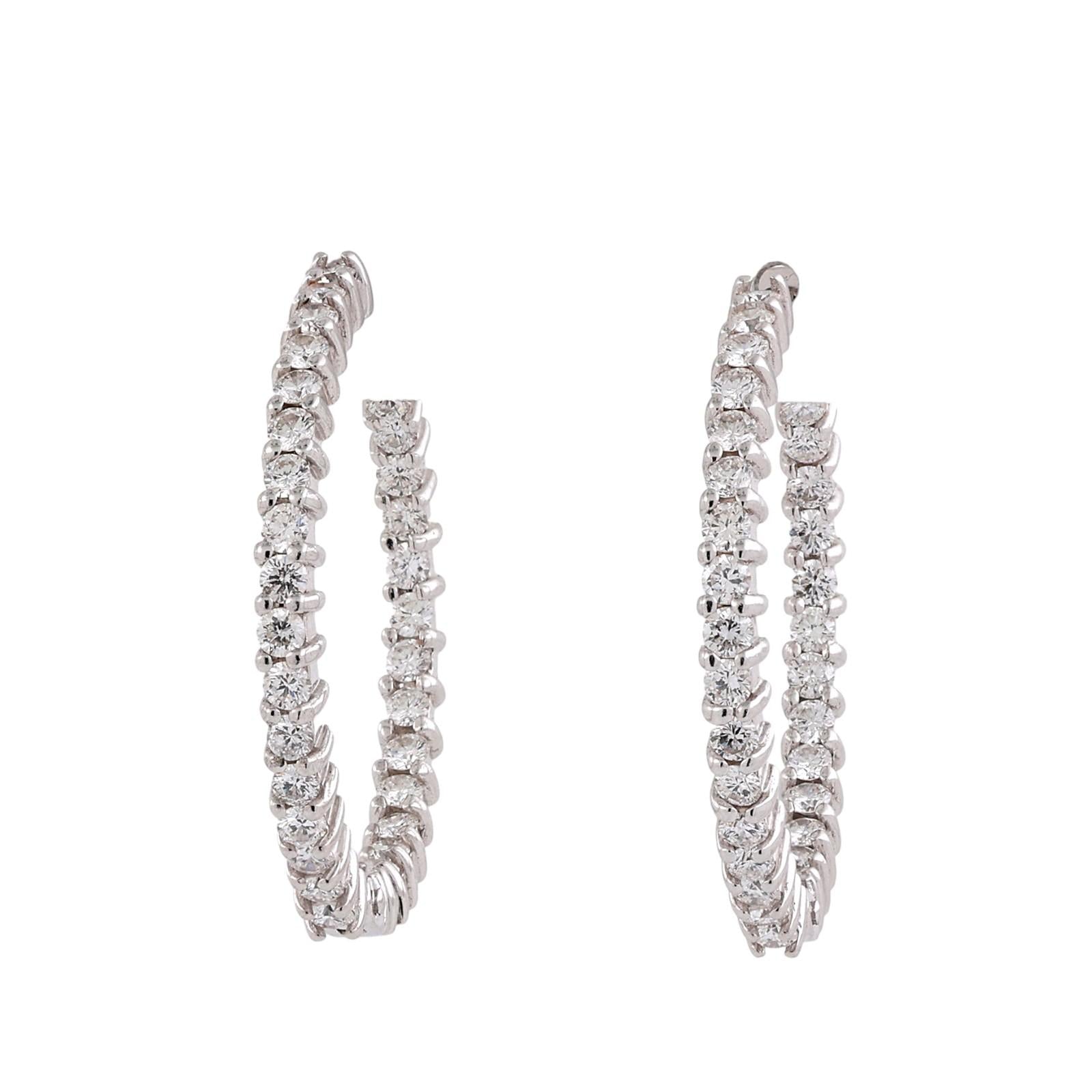 2.00ctw Diamond Round Hoop Earrings 14K White Gold Inside Out 1.05" Estate