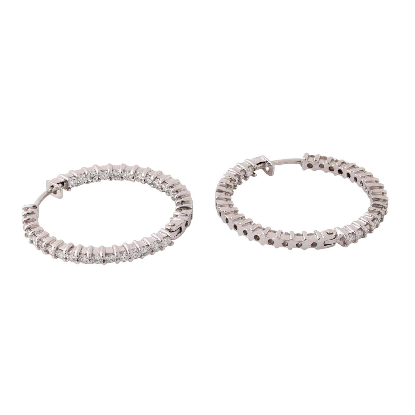 2.00ctw Diamond Round Hoop Earrings 14K White Gold Inside Out 1.05" Estate