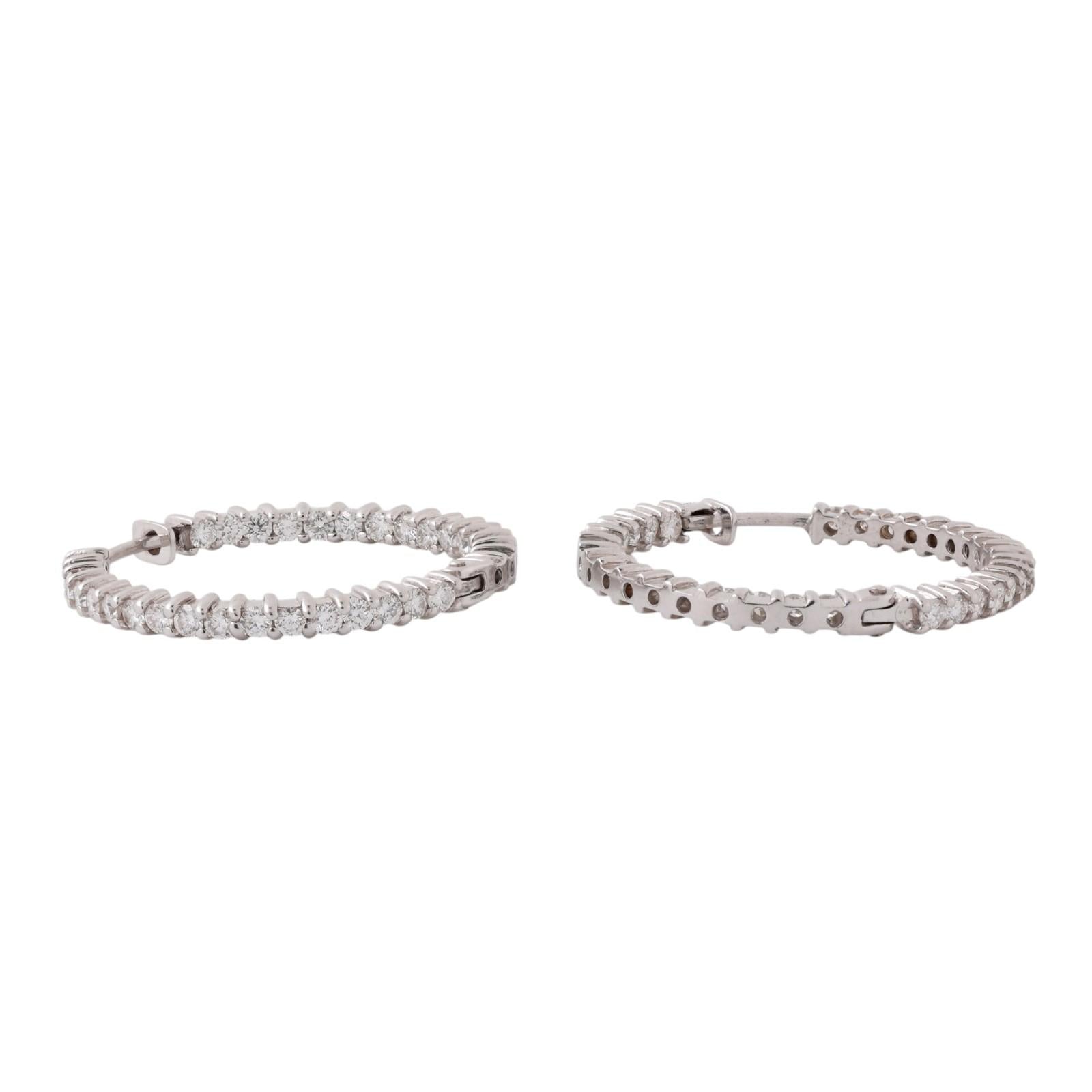 2.00ctw Diamond Round Hoop Earrings 14K White Gold Inside Out 1.05" Estate
