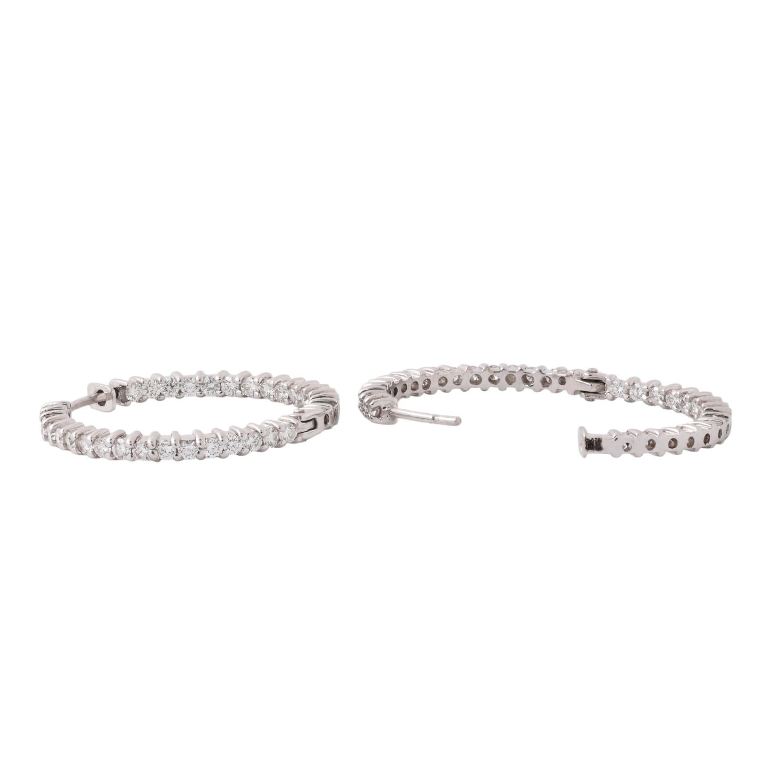 2.00ctw Diamond Round Hoop Earrings 14K White Gold Inside Out 1.05" Estate