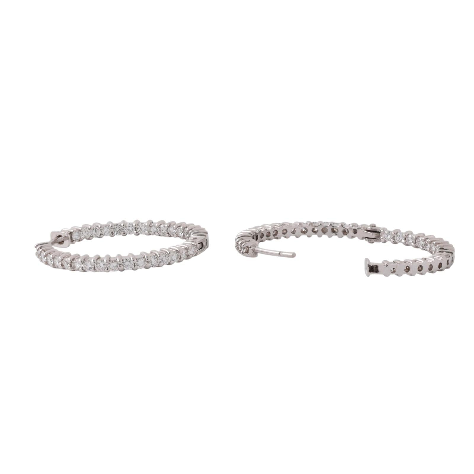 2.00ctw Diamond Round Hoop Earrings 14K White Gold Inside Out 1.05" Estate