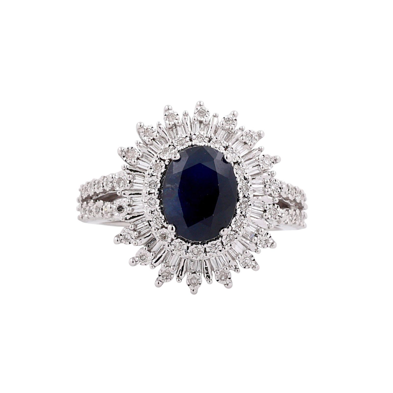 EFFY 2.85CTW Sapphire Diamond Halo Ring 14K White Gold Size 7.25