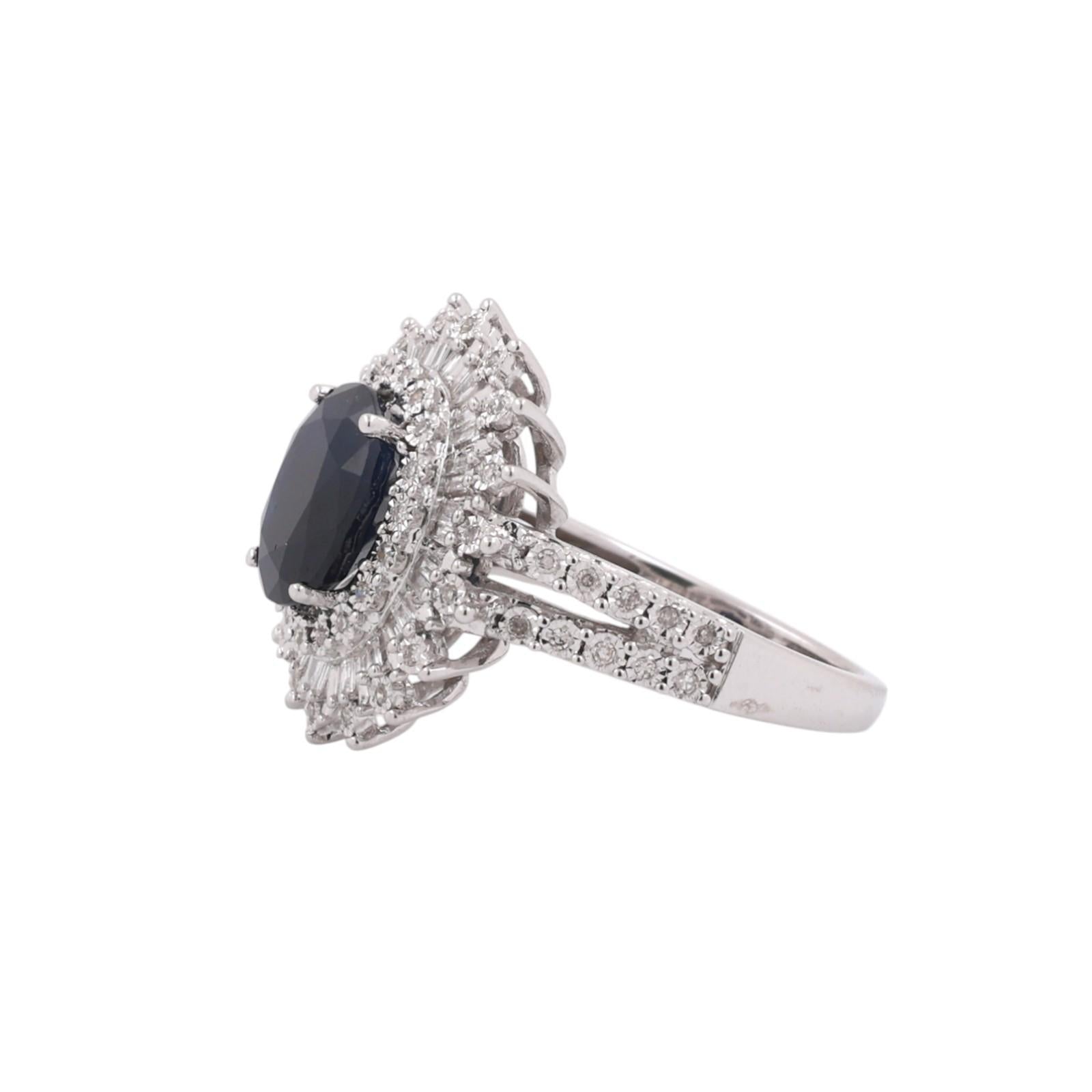EFFY 2.85CTW Sapphire Diamond Halo Ring 14K White Gold Size 7.25