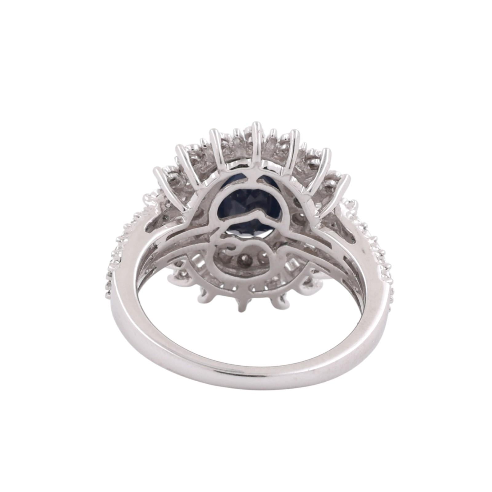 EFFY 2.85CTW Sapphire Diamond Halo Ring 14K White Gold Size 7.25