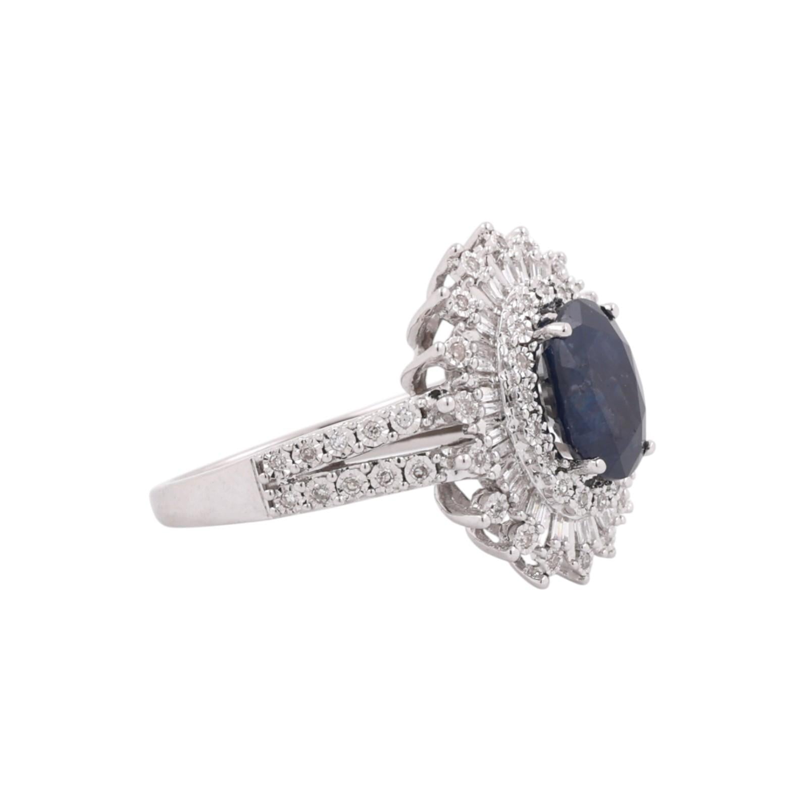 EFFY 2.85CTW Sapphire Diamond Halo Ring 14K White Gold Size 7.25