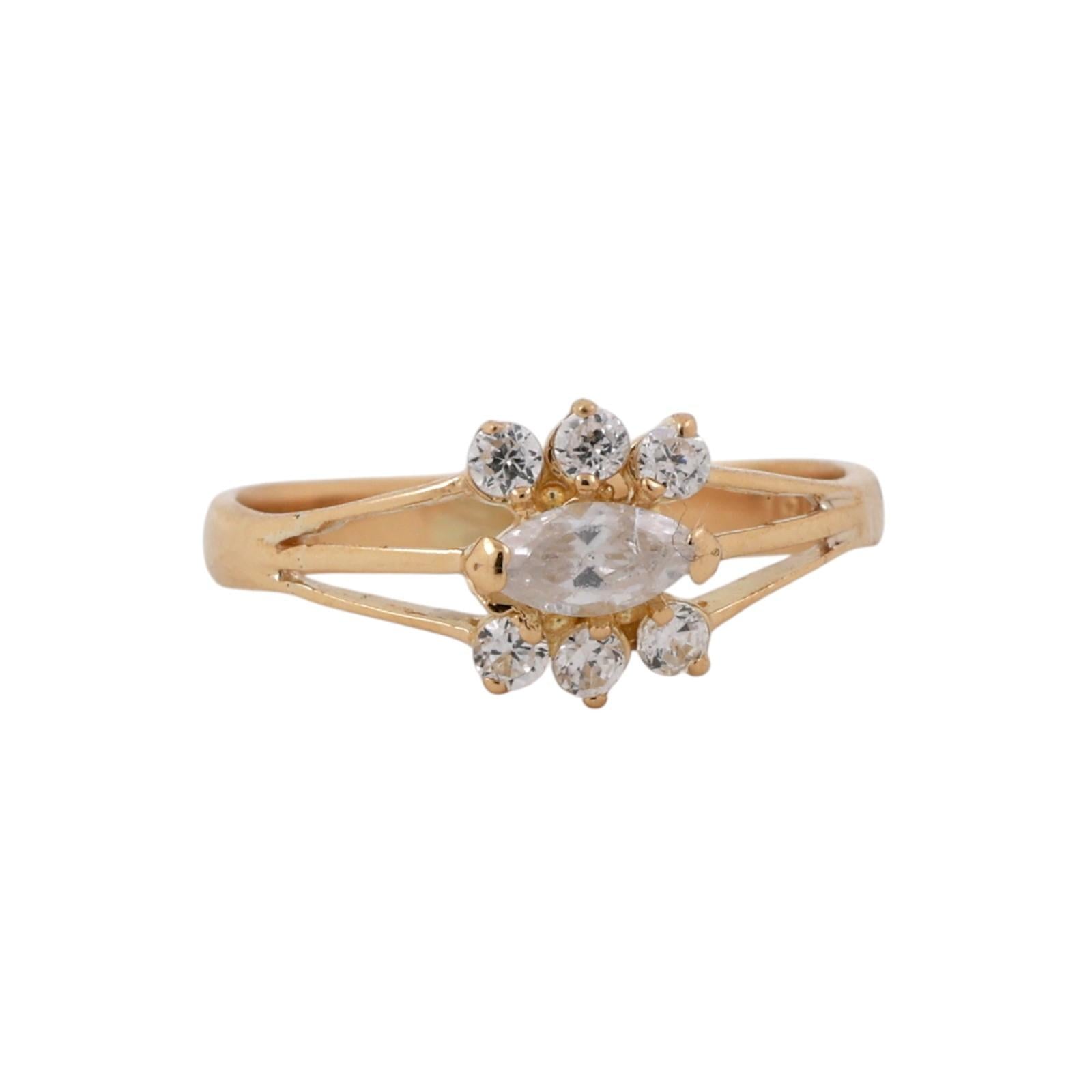 18K Yellow Gold CZ Floral Marquise Cocktail Ring Cluster Size 5.5 Estate