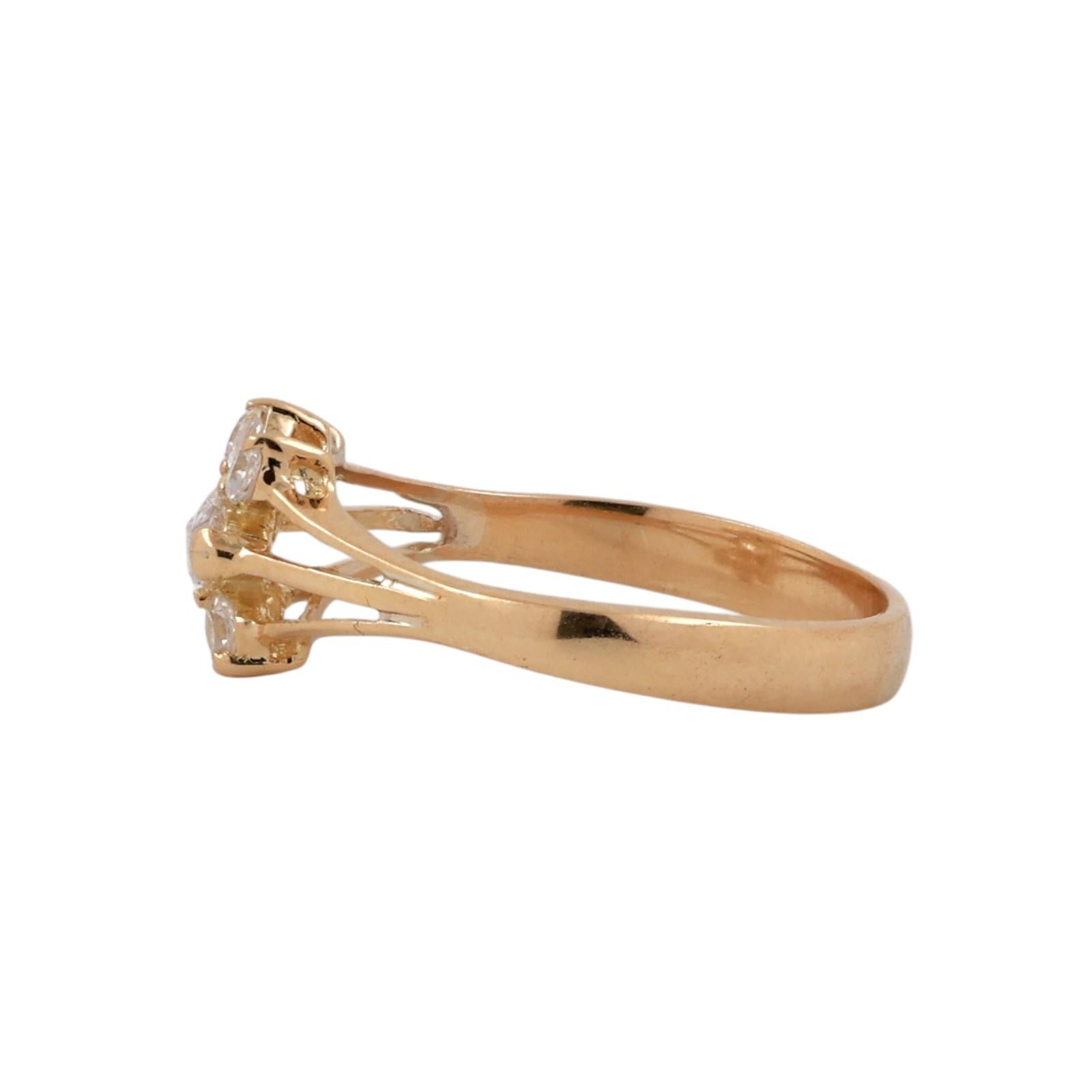 18K Yellow Gold CZ Floral Marquise Cocktail Ring Cluster Size 5.5 Estate
