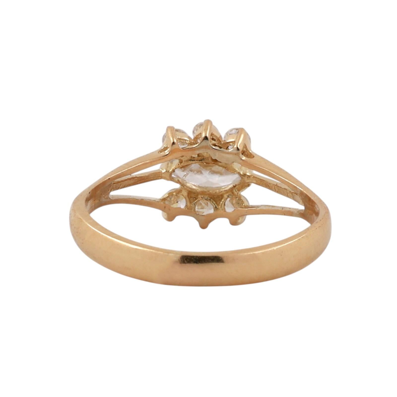18K Yellow Gold CZ Floral Marquise Cocktail Ring Cluster Size 5.5 Estate