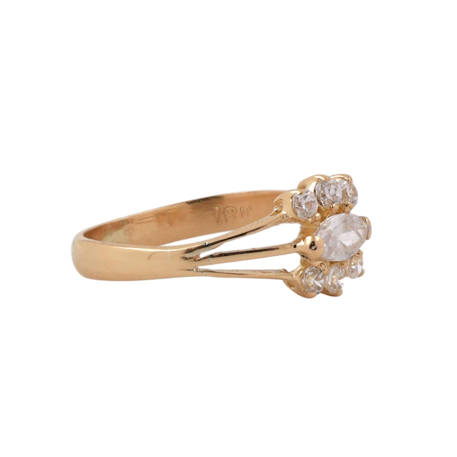 18K Yellow Gold CZ Floral Marquise Cocktail Ring Cluster Size 5.5 Estate