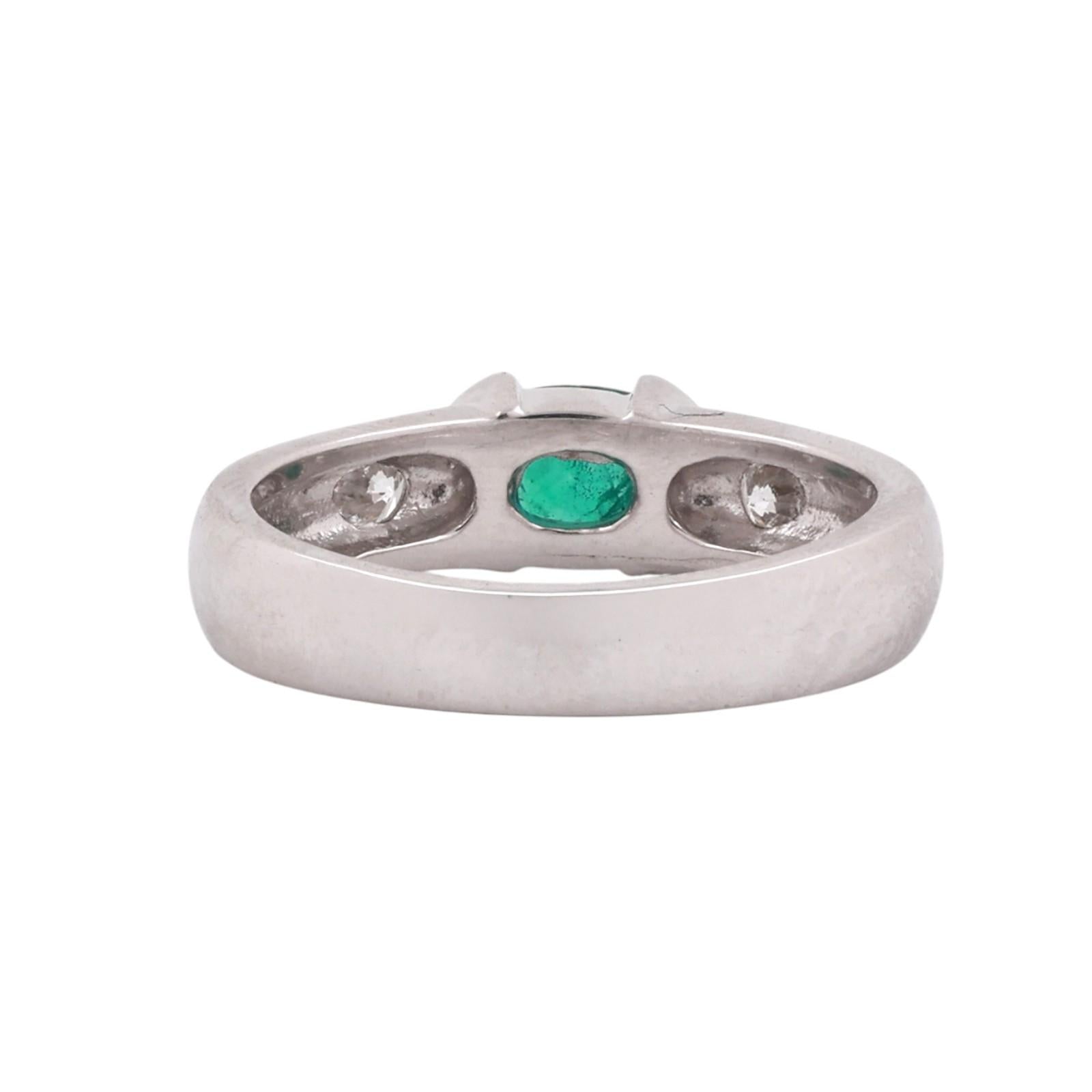 14K White Gold 0.60CT Emerald Gemstone and 0.25CTW Diamond Ring Size 8 Estate