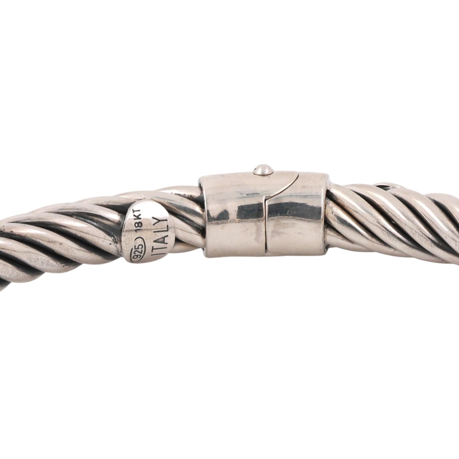 Alisa Double Yellow Gold Rondelle Station Sterling Twisted Cable Bangle Size 6.5