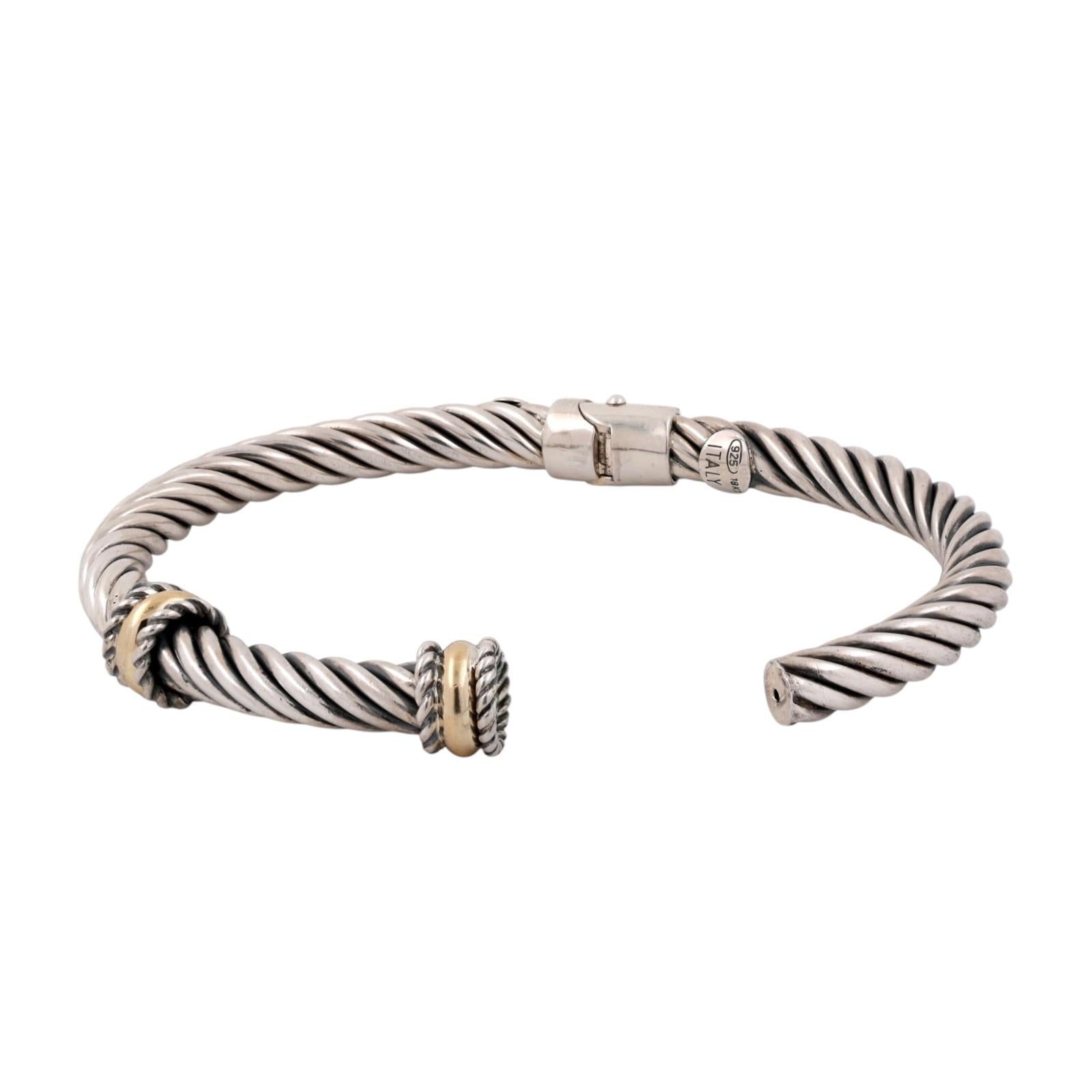 Alisa Double Yellow Gold Rondelle Station Sterling Twisted Cable Bangle Size 6.5