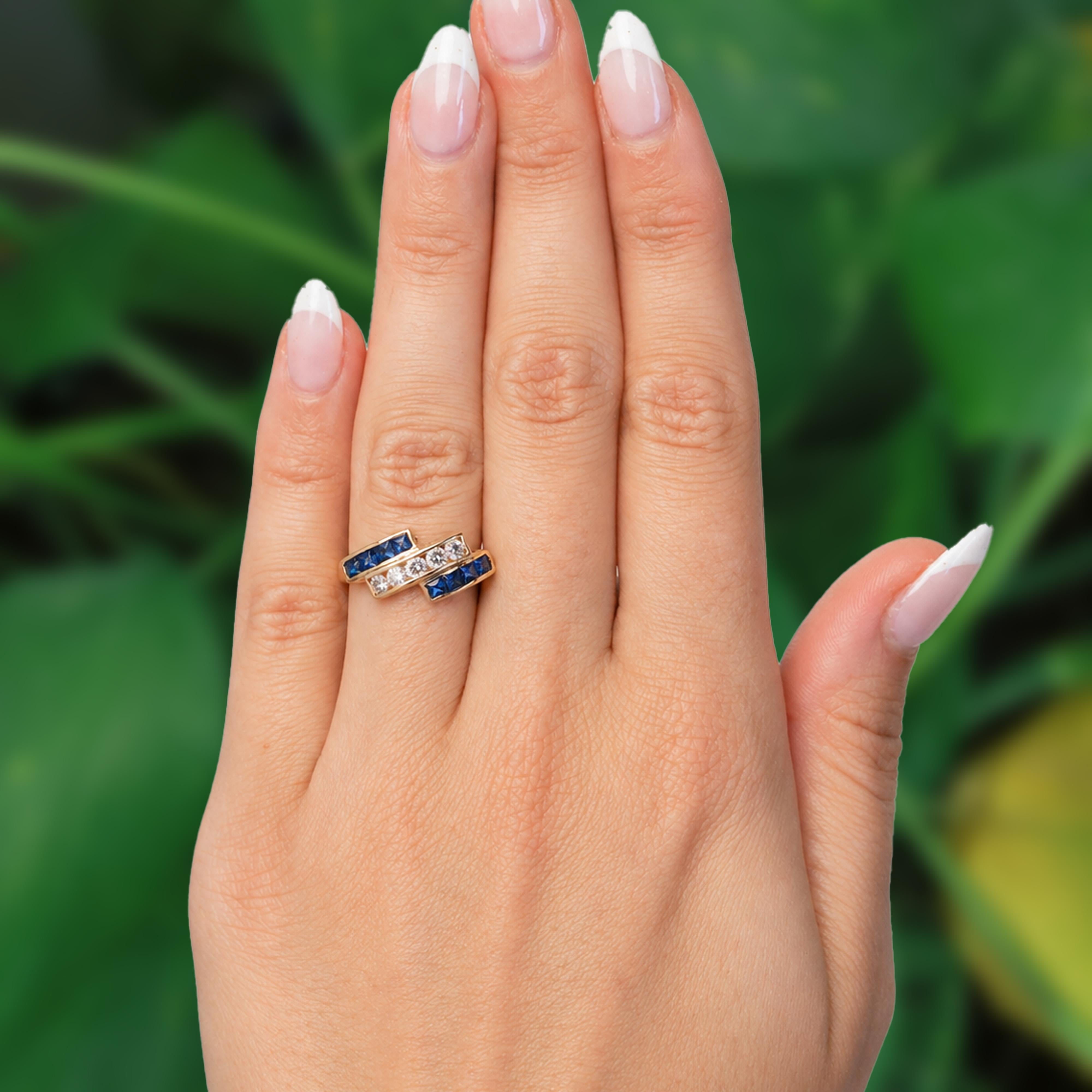 14K Yellow Gold Sapphire Diamond Ring 0.99CTW Channel Set Band Size 7