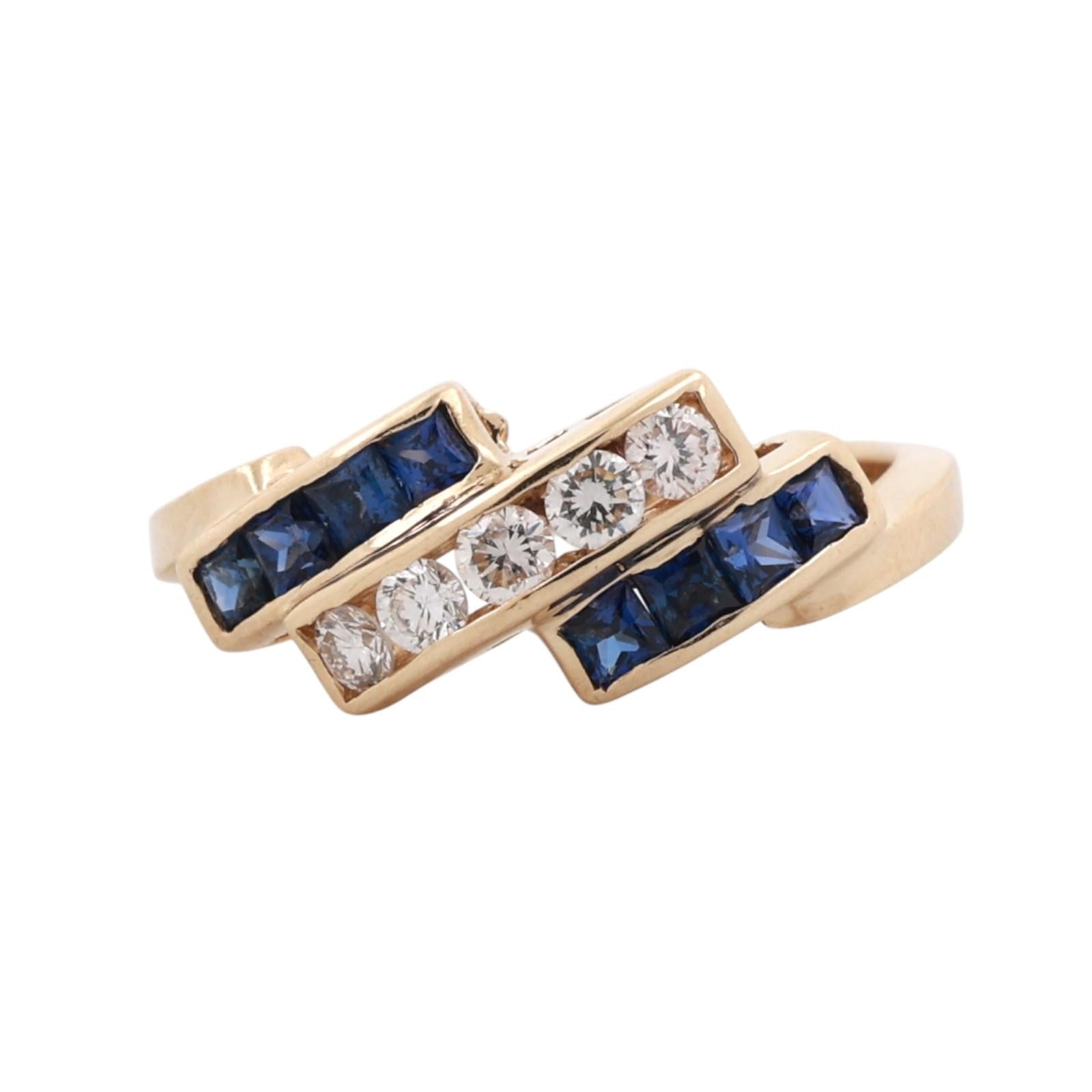 14K Yellow Gold Sapphire Diamond Ring 0.99CTW Channel Set Band Size 7