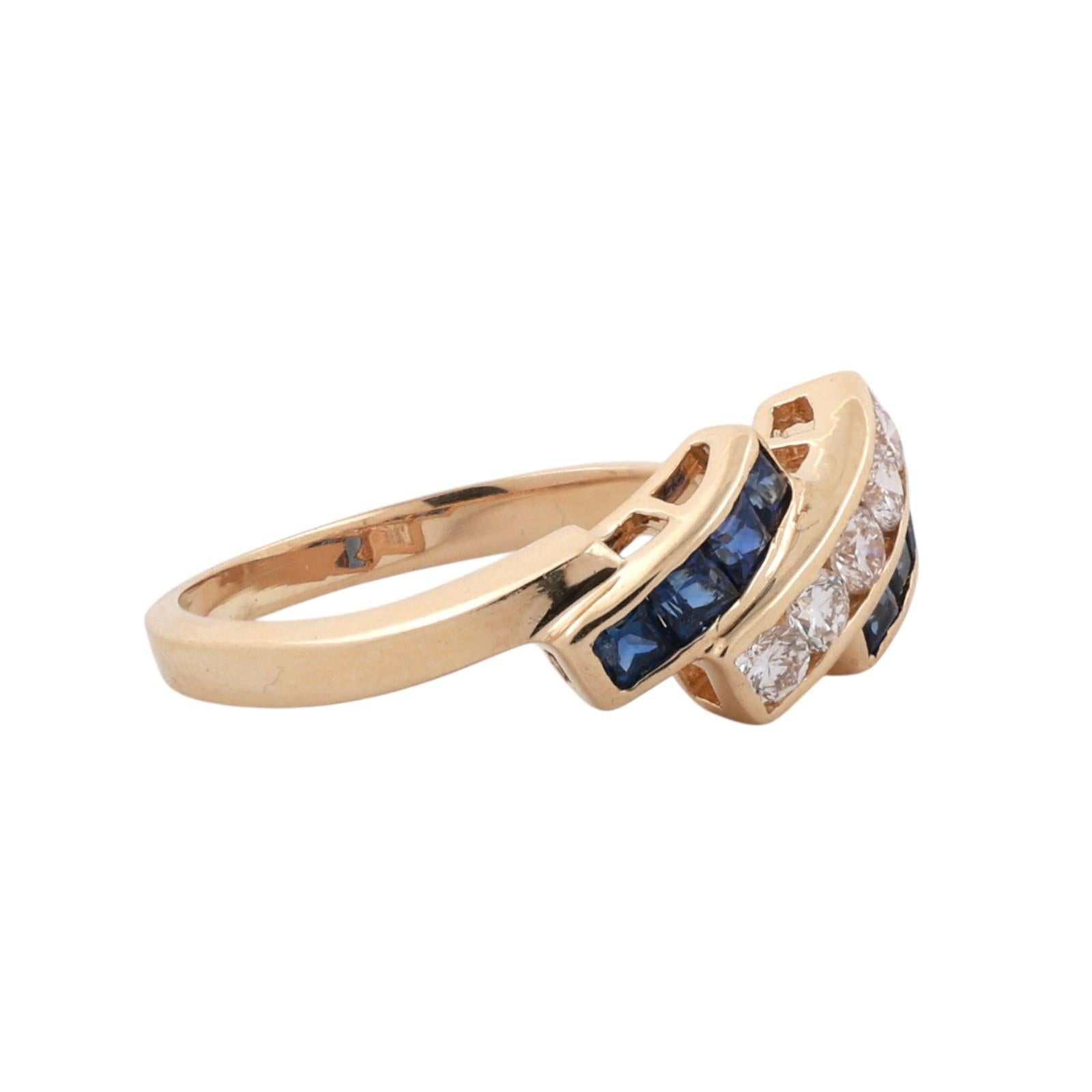 14K Yellow Gold Sapphire Diamond Ring 0.99CTW Channel Set Band Size 7