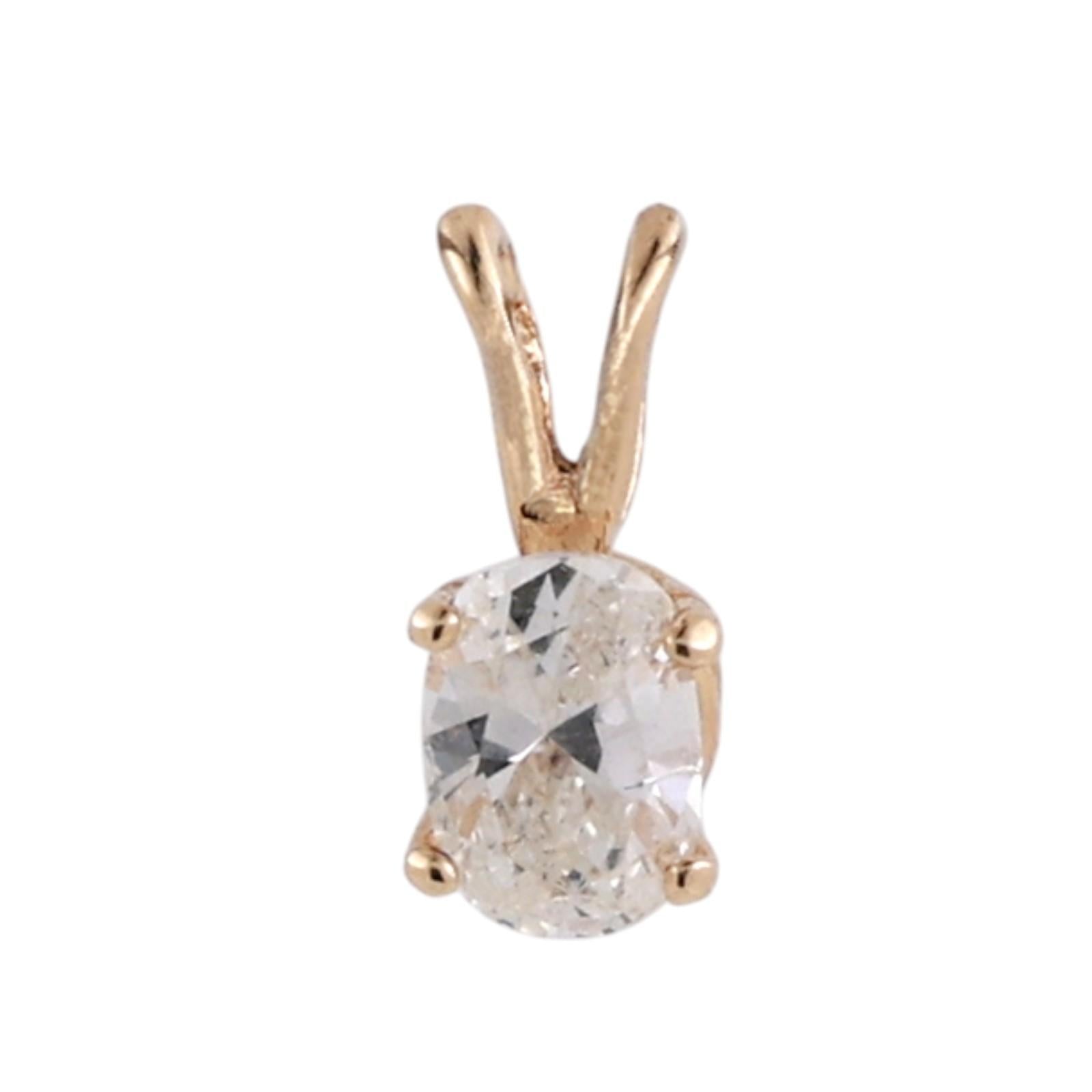 14K Yellow Gold 0.40CT Oval Diamond Solitaire Pendant Natural Estate