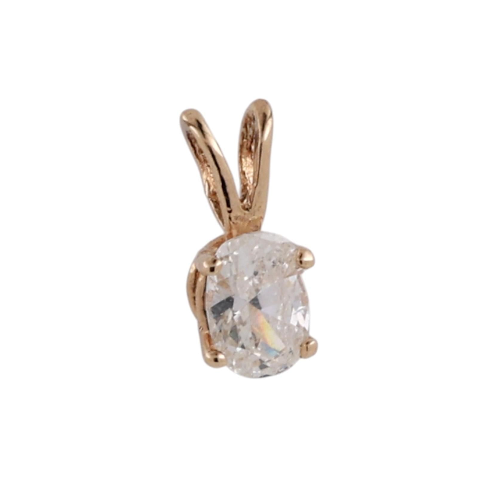 14K Yellow Gold 0.40CT Oval Diamond Solitaire Pendant Natural Estate