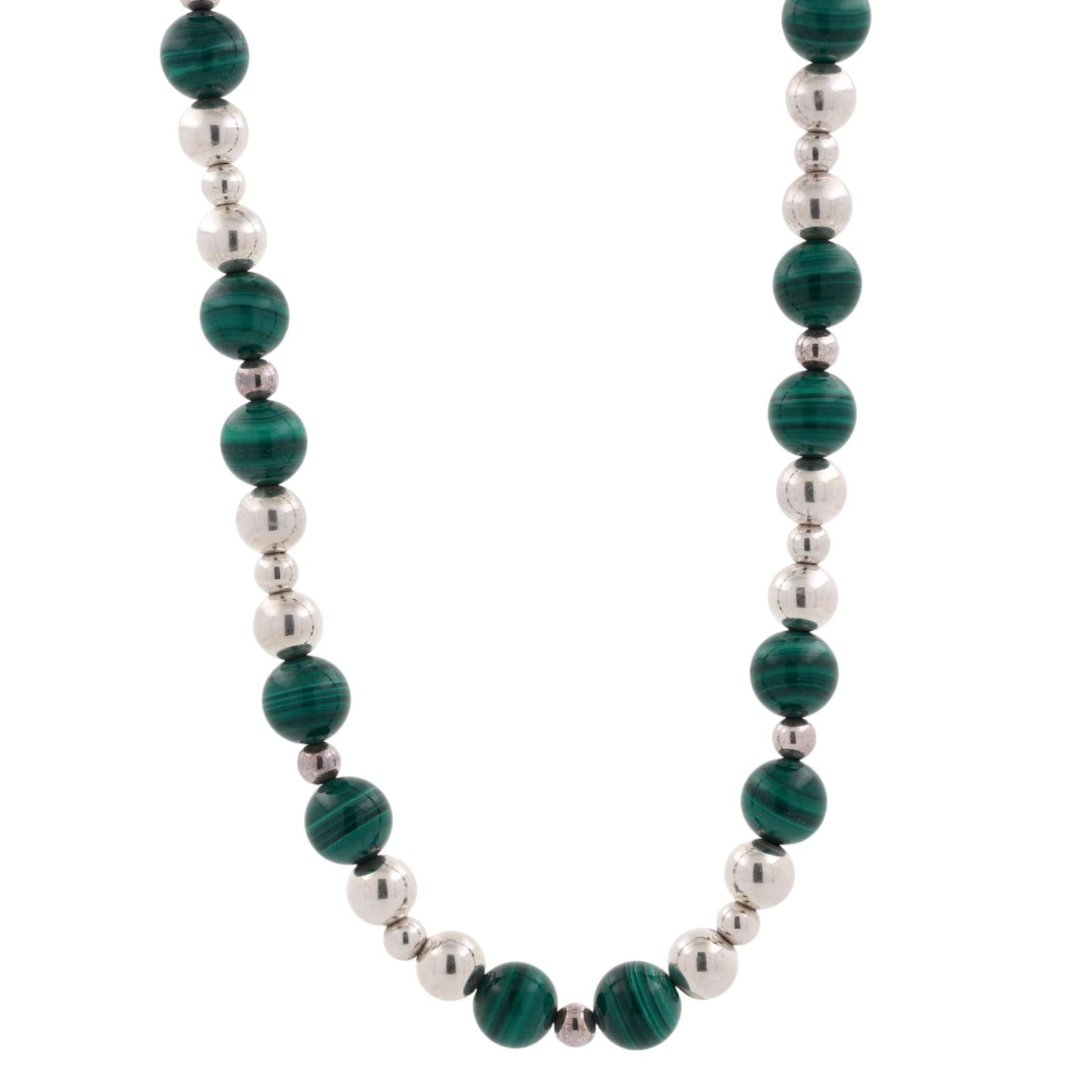Tiffany & Co. Sterling Silver Malachite Bead Necklace Bracelet Set 30" 109.9g