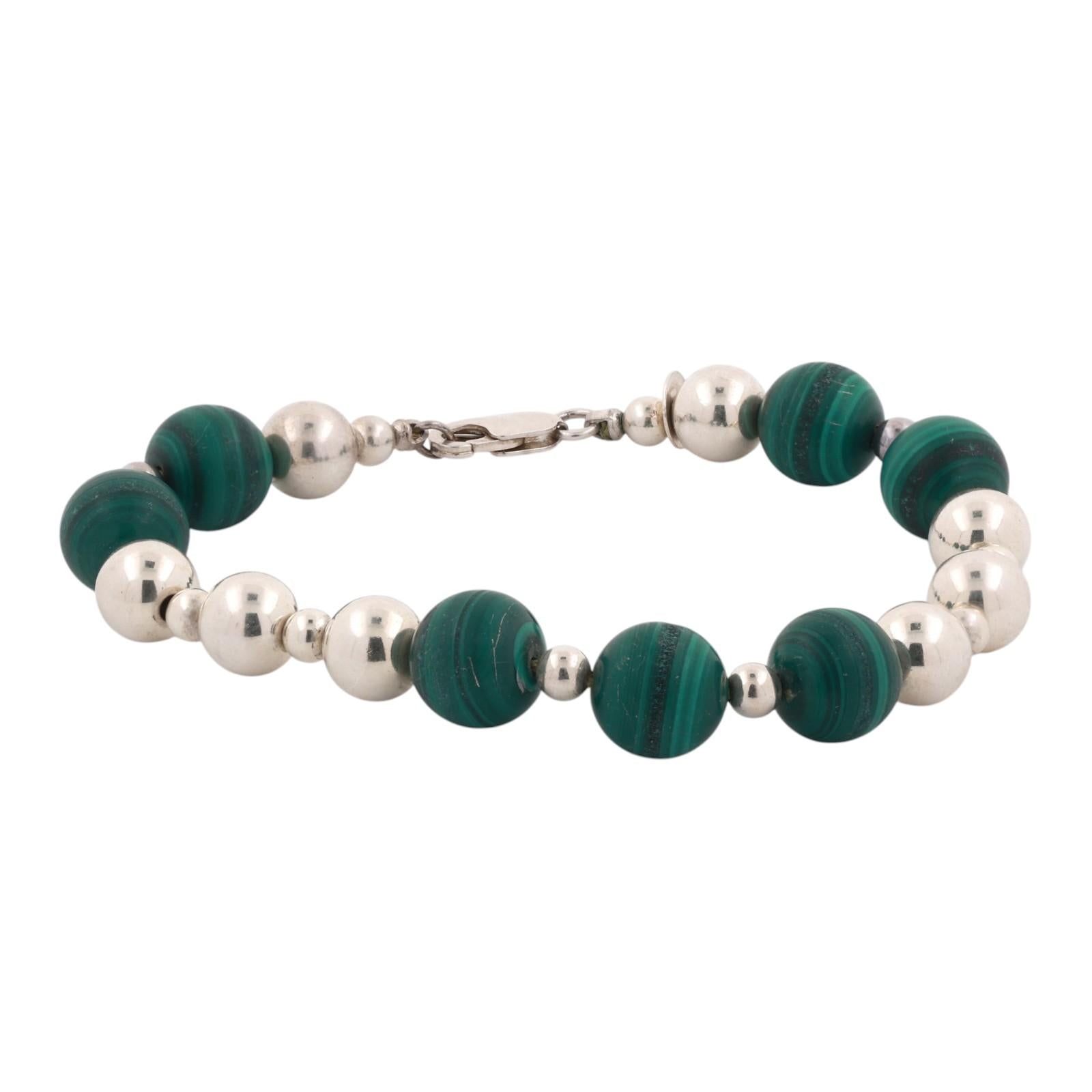 Tiffany & Co. Sterling Silver Malachite Bead Necklace Bracelet Set 30" 109.9g