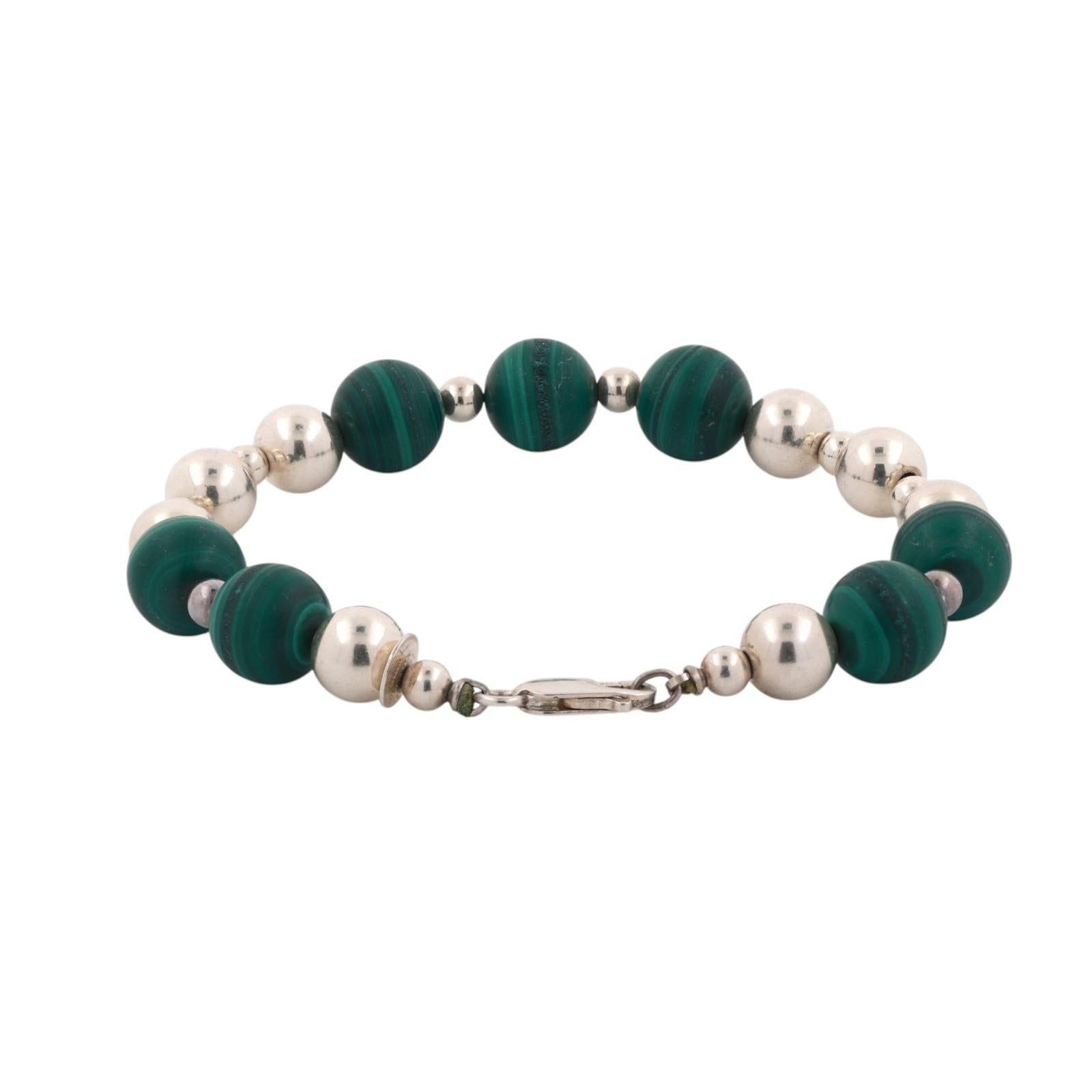 Tiffany & Co. Sterling Silver Malachite Bead Necklace Bracelet Set 30" 109.9g