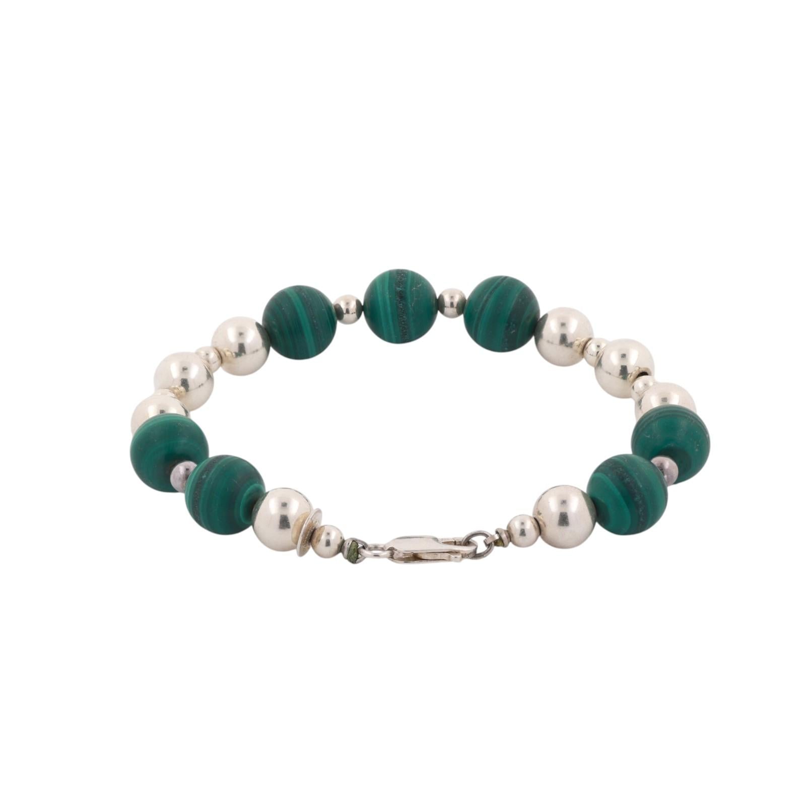 Tiffany & Co. Sterling Silver Malachite Bead Necklace Bracelet Set 30" 109.9g