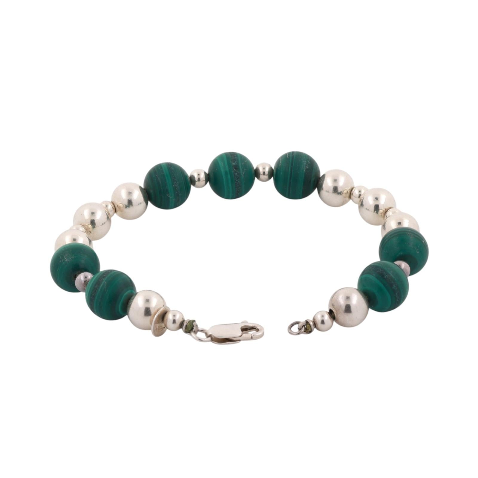 Tiffany & Co. Sterling Silver Malachite Bead Necklace Bracelet Set 30" 109.9g