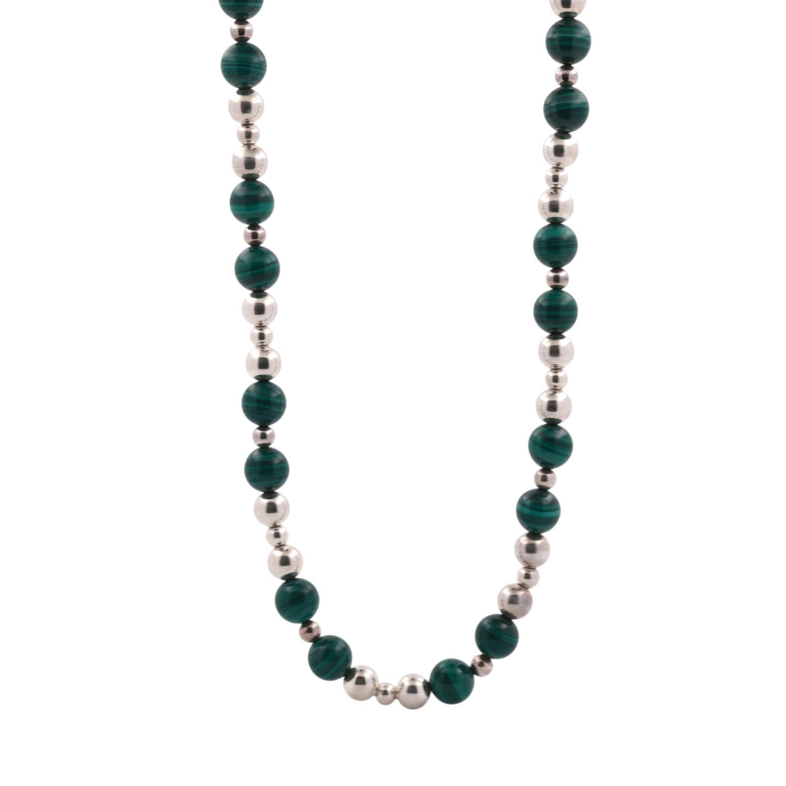 Tiffany & Co. Sterling Silver Malachite Bead Necklace Bracelet Set 30" 109.9g