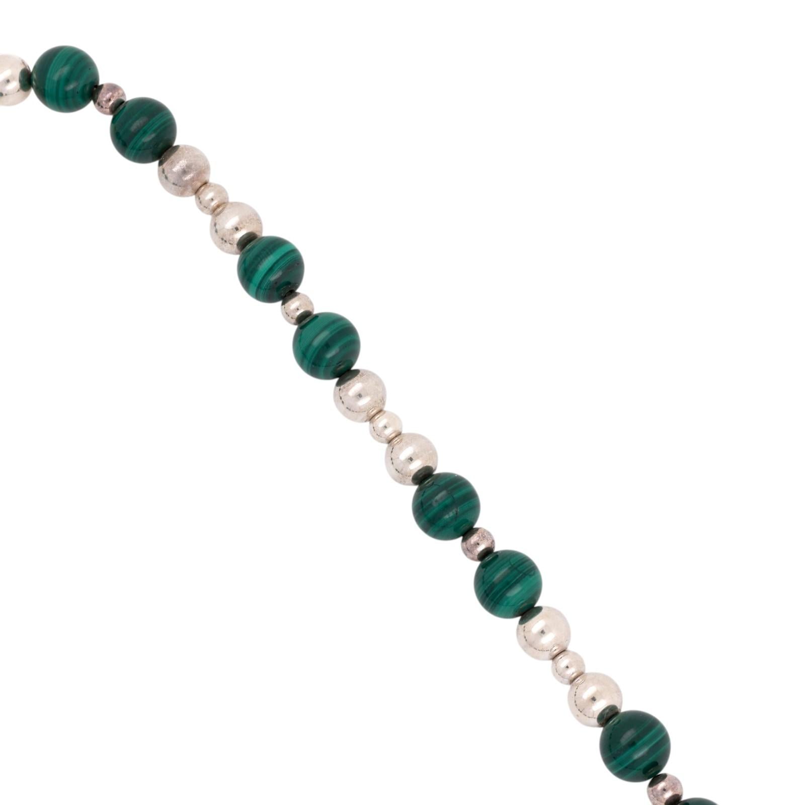 Tiffany & Co. Sterling Silver Malachite Bead Necklace Bracelet Set 30" 109.9g