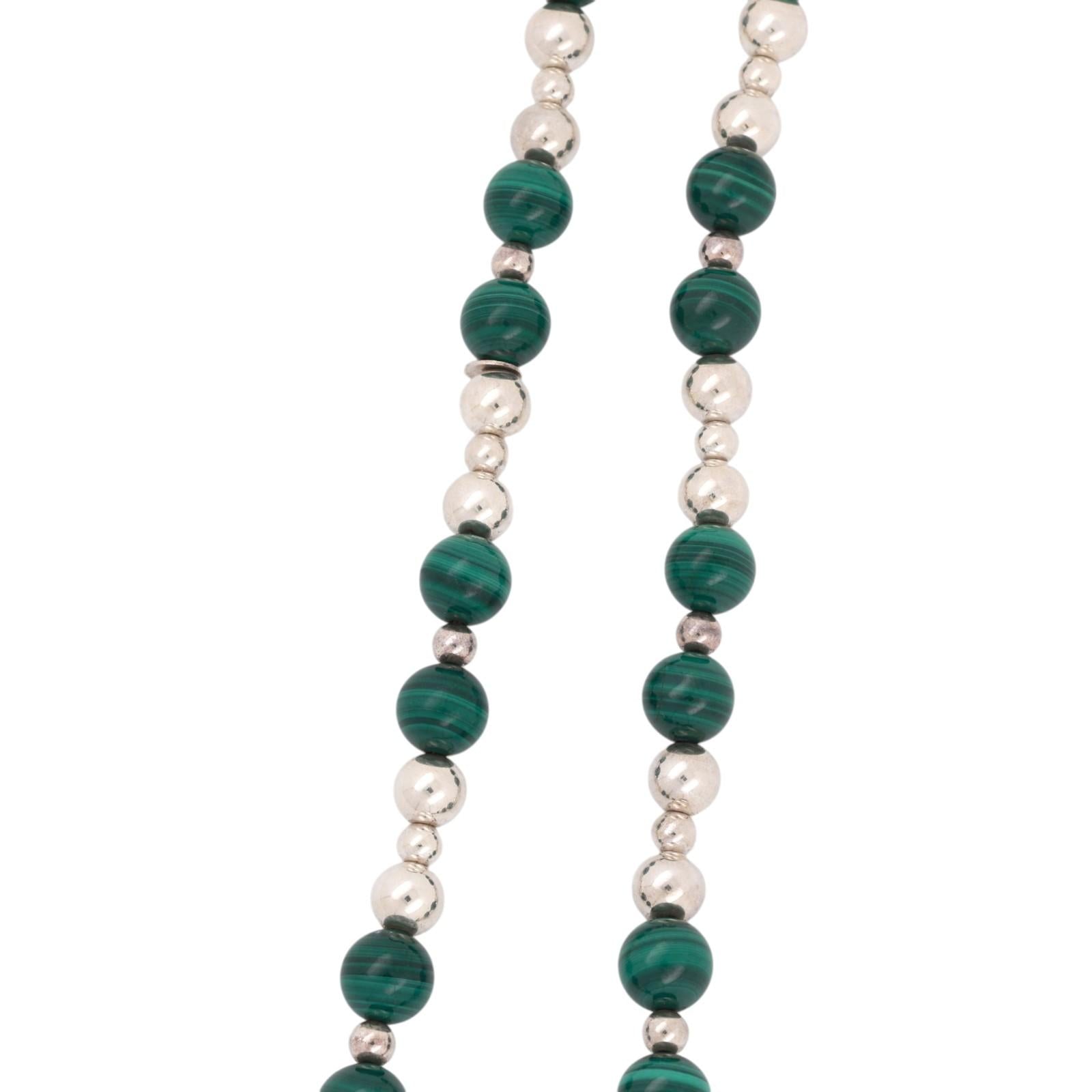 Tiffany & Co. Sterling Silver Malachite Bead Necklace Bracelet Set 30" 109.9g