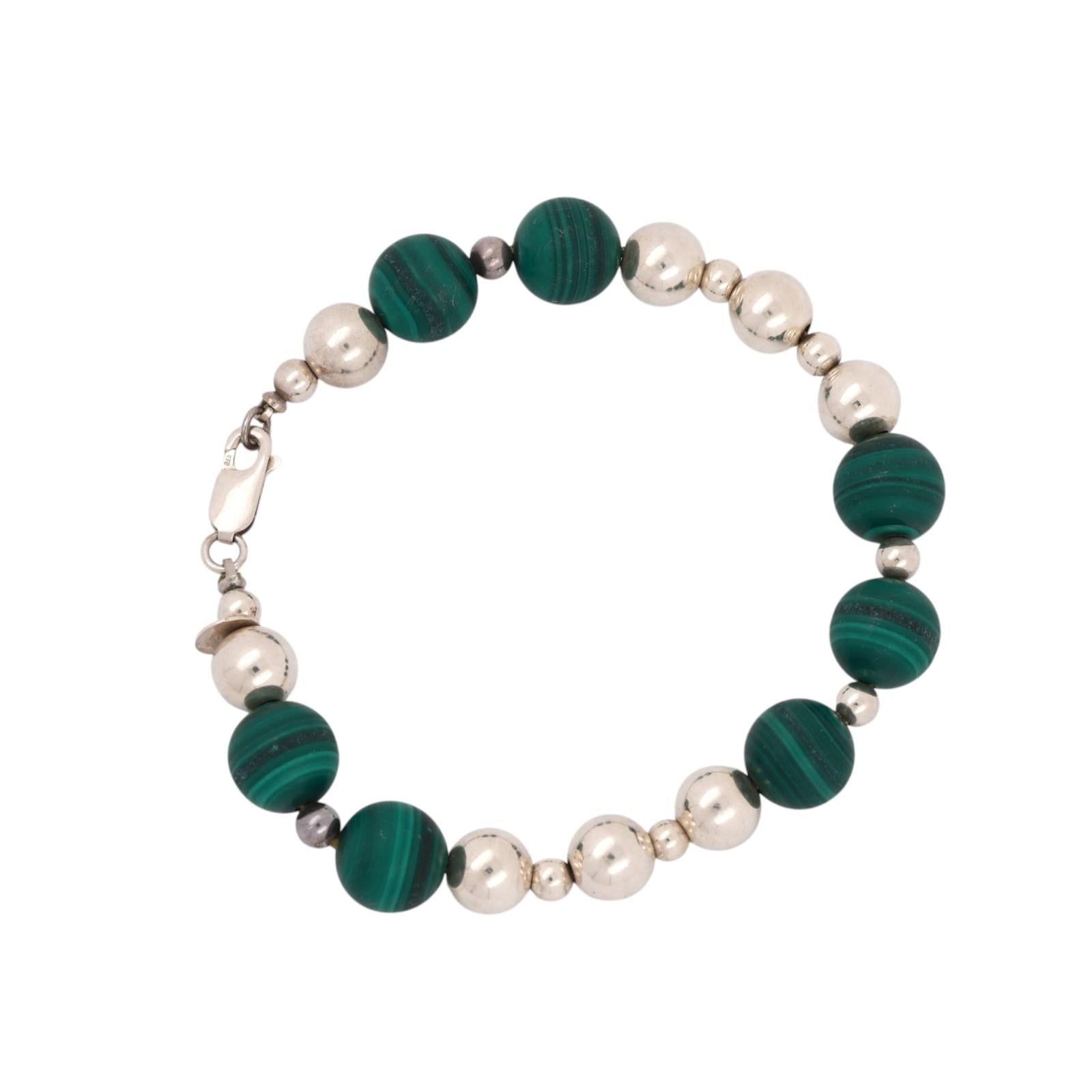 Tiffany & Co. Sterling Silver Malachite Bead Necklace Bracelet Set 30" 109.9g